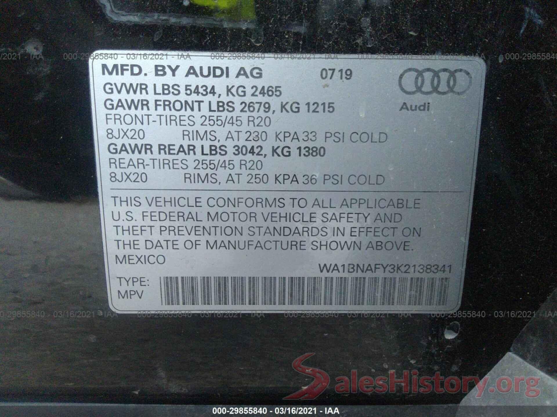 WA1BNAFY3K2138341 2019 AUDI Q5