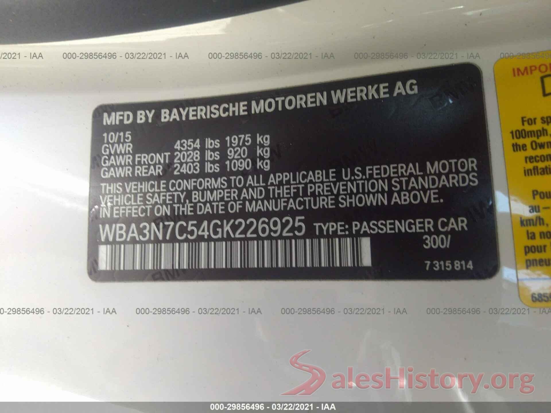 WBA3N7C54GK226925 2016 BMW 4 SERIES