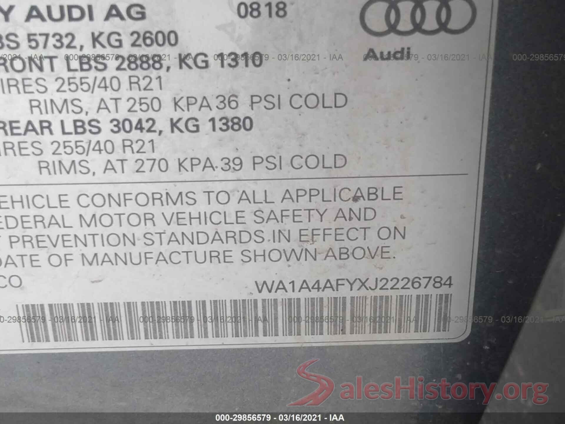 WA1A4AFYXJ2226784 2018 AUDI SQ5