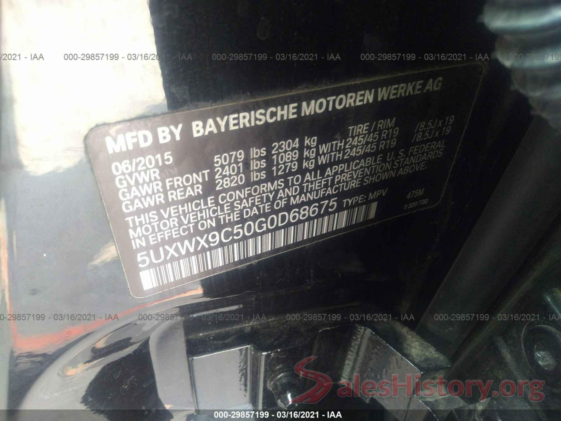 5UXWX9C50G0D68675 2016 BMW X3