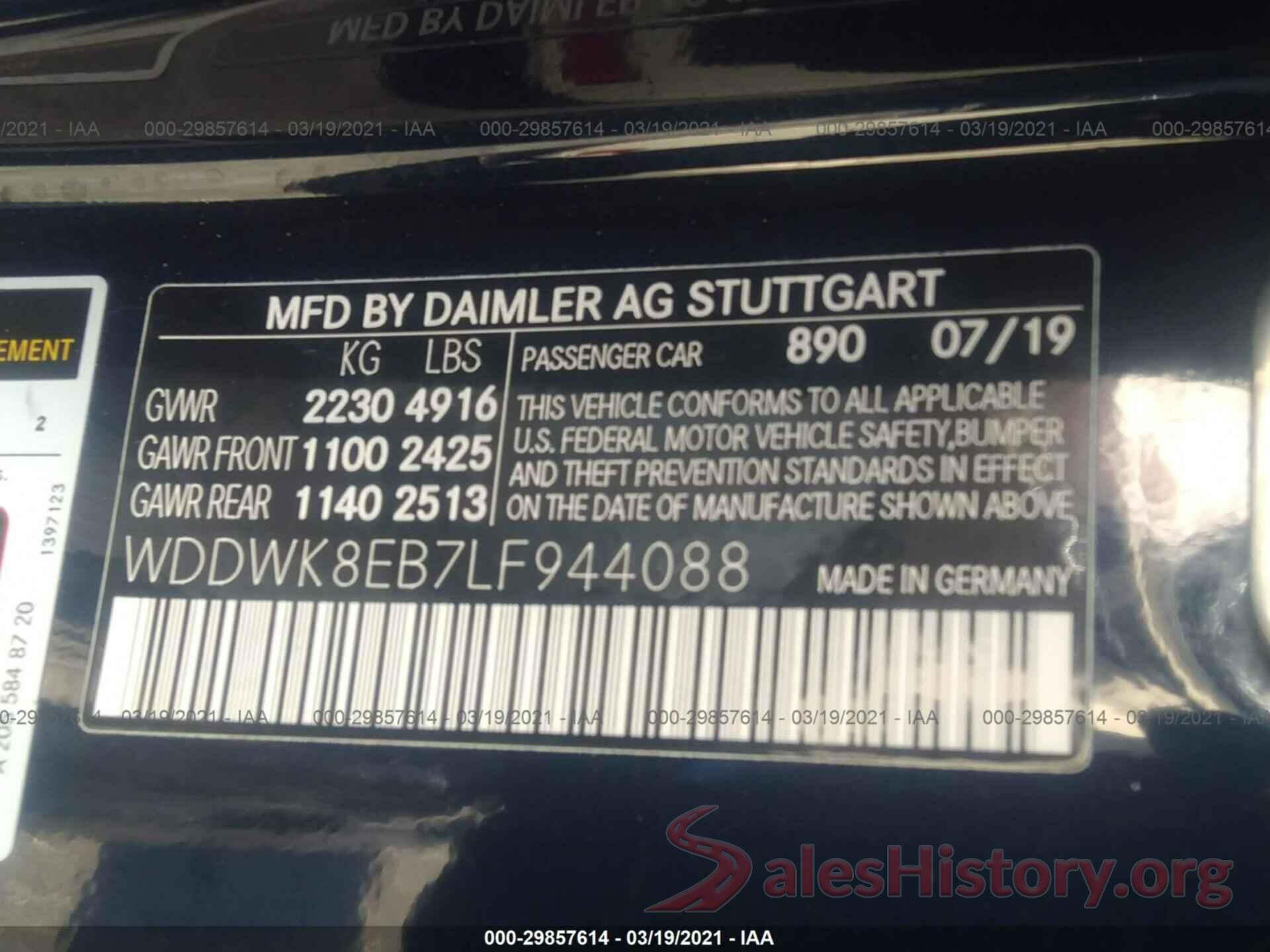 WDDWK8EB7LF944088 2020 MERCEDES-BENZ C-CLASS