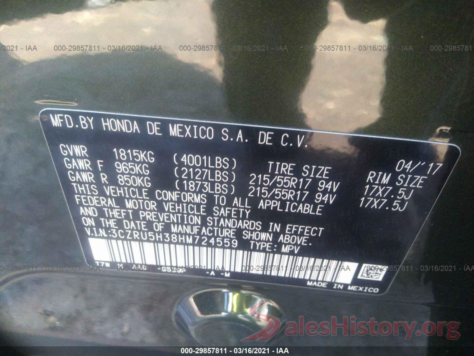 3CZRU5H38HM724559 2017 HONDA HR-V