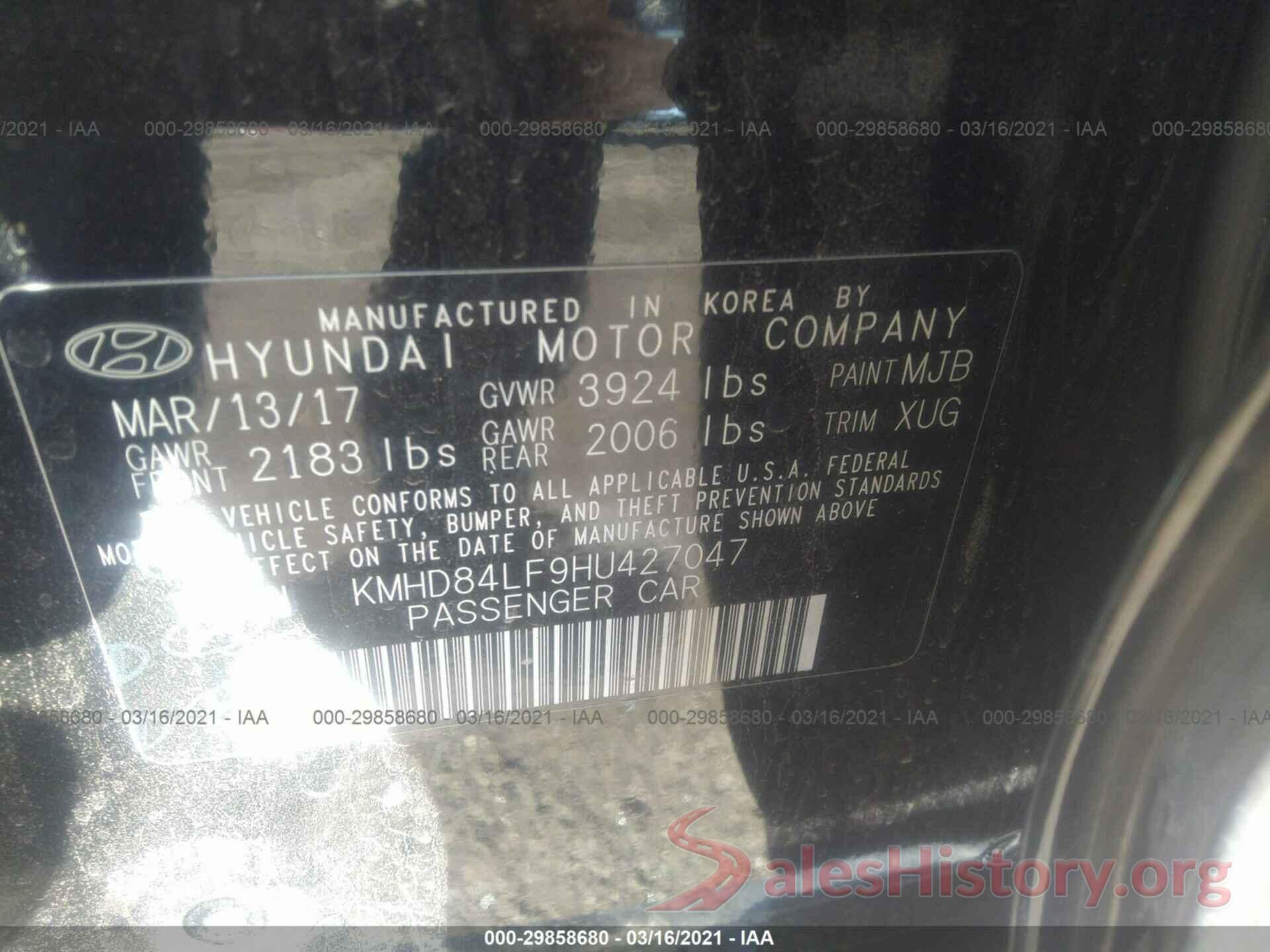 KMHD84LF9HU427047 2017 HYUNDAI ELANTRA