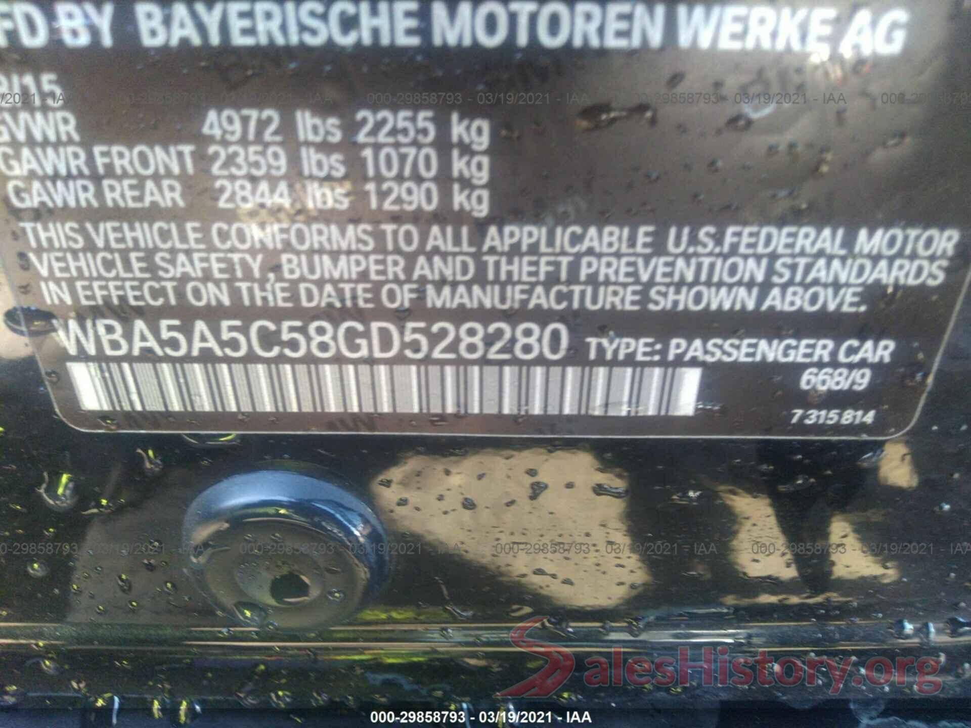 WBA5A5C58GD528280 2016 BMW 5 SERIES