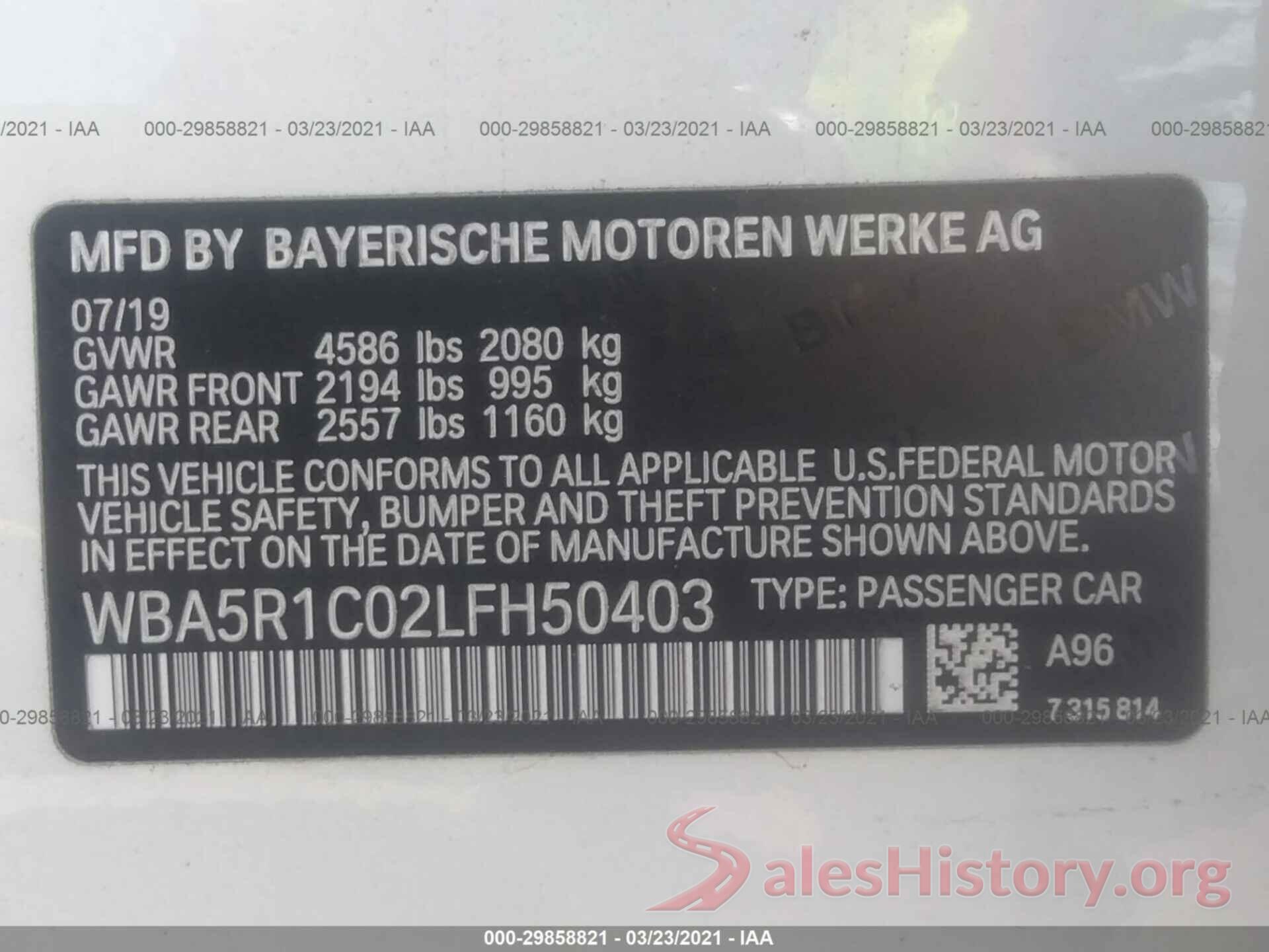 WBA5R1C02LFH50403 2020 BMW 3 SERIES