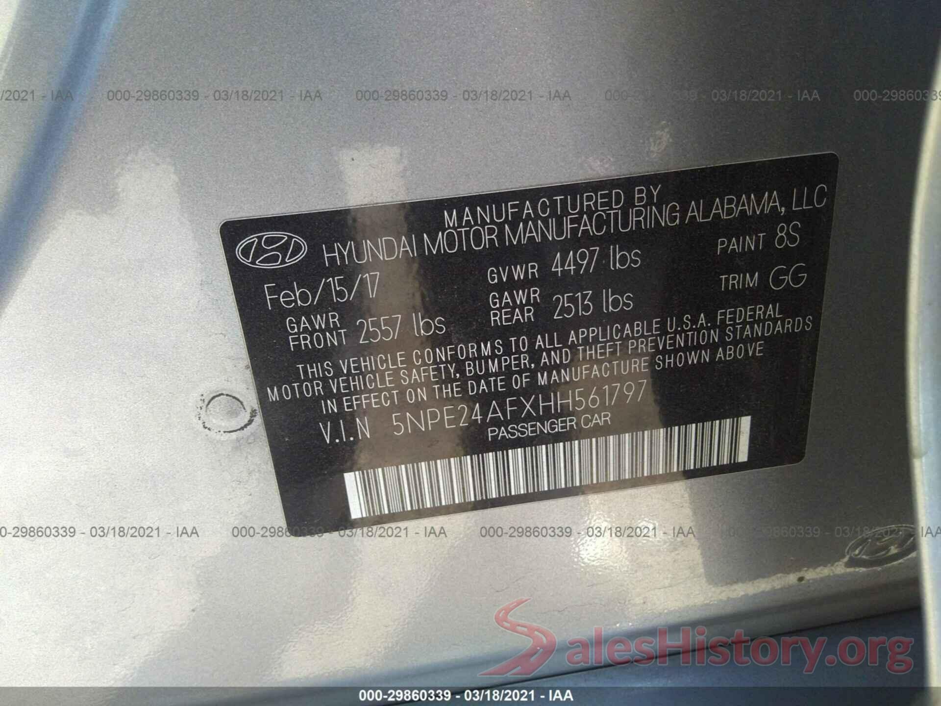 5NPE24AFXHH561797 2017 HYUNDAI SONATA