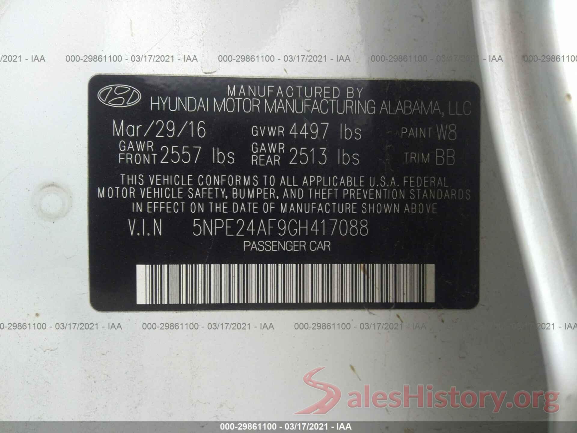 5NPE24AF9GH417088 2016 HYUNDAI SONATA