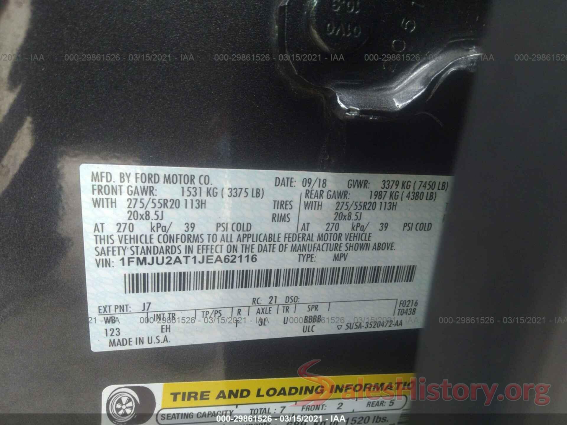 1FMJU2AT1JEA62116 2018 FORD EXPEDITION