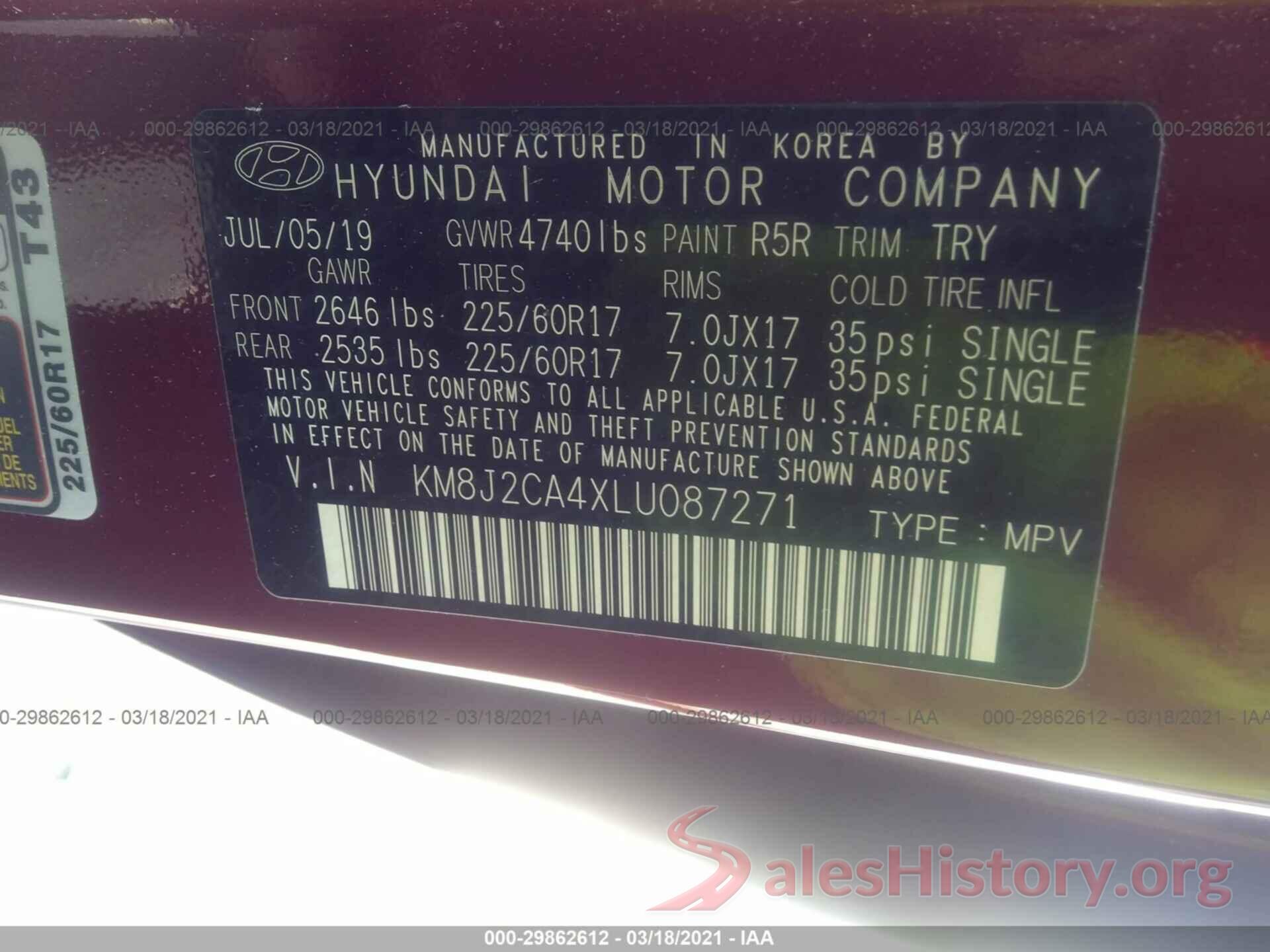 KM8J2CA4XLU087271 2020 HYUNDAI TUCSON