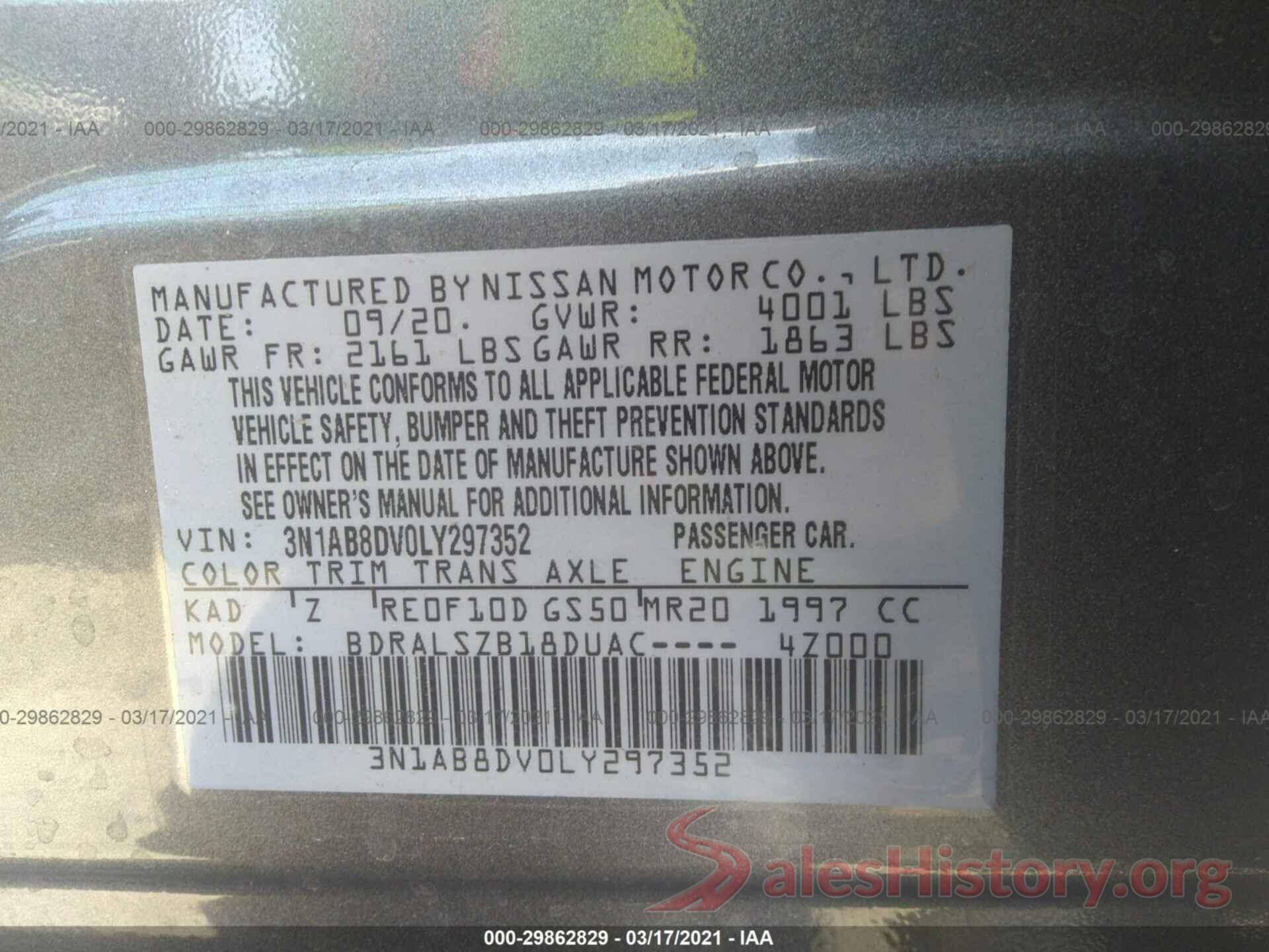 3N1AB8DV0LY297352 2020 NISSAN SENTRA