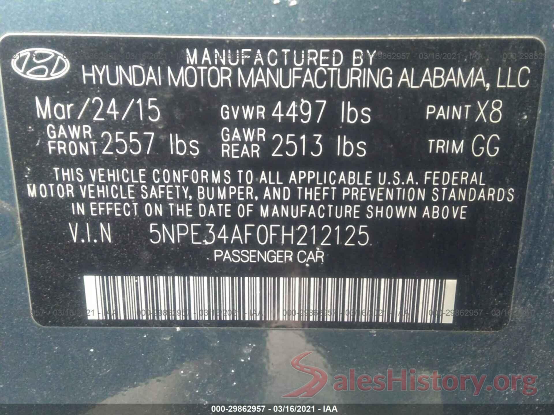 5NPE34AF0FH212125 2015 HYUNDAI SONATA