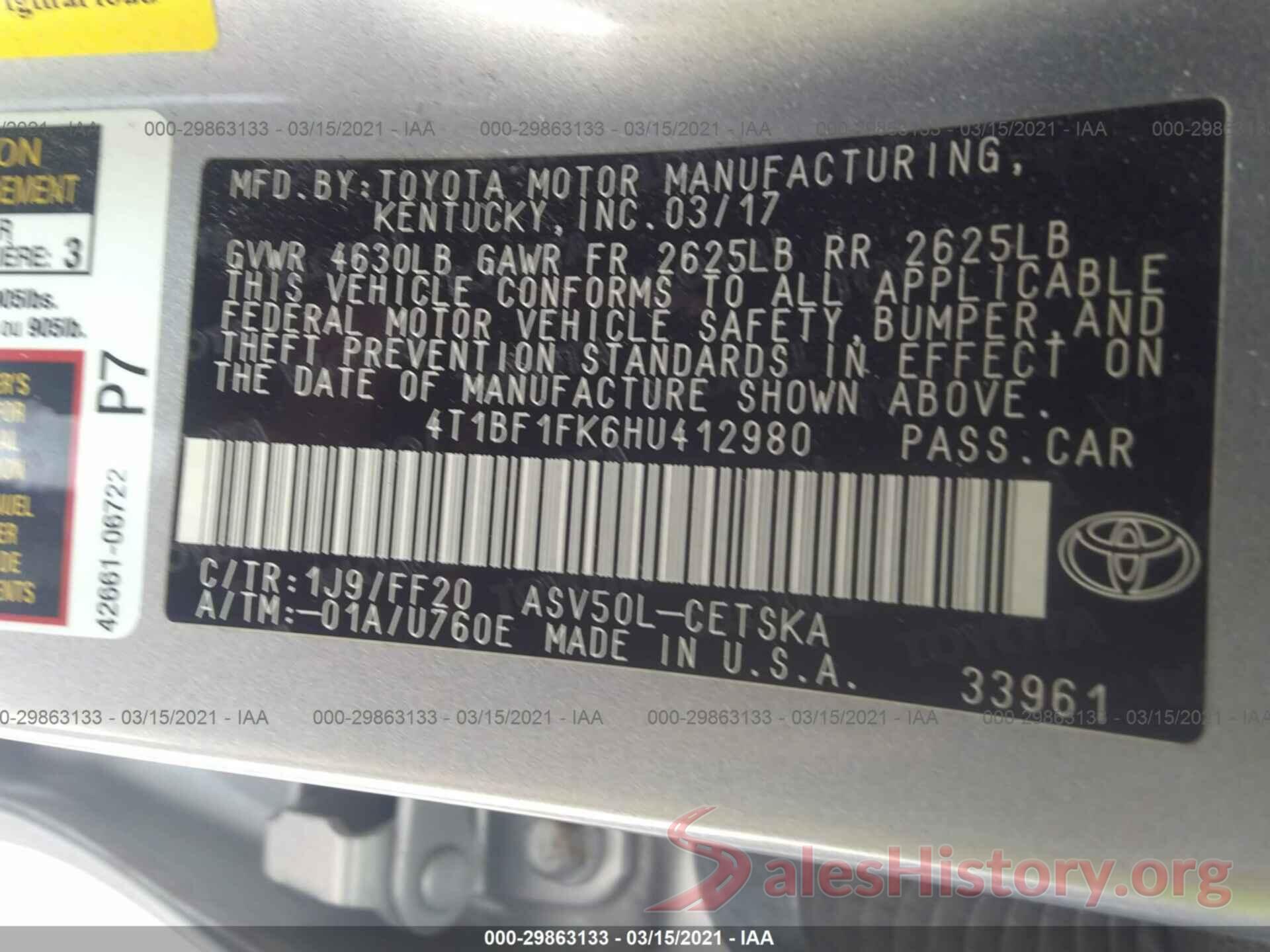 4T1BF1FK6HU412980 2017 TOYOTA CAMRY