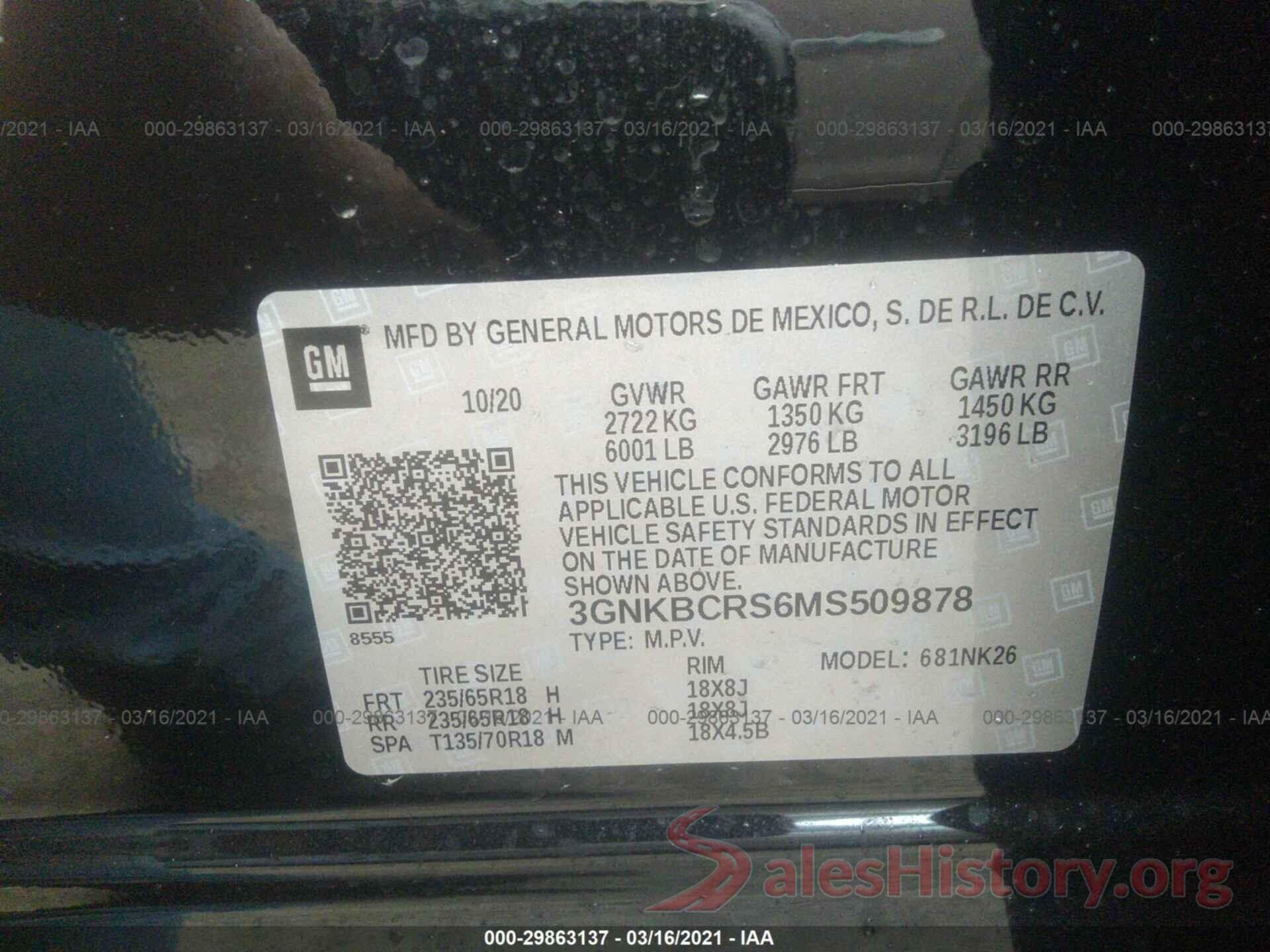 3GNKBCRS6MS509878 2021 CHEVROLET BLAZER