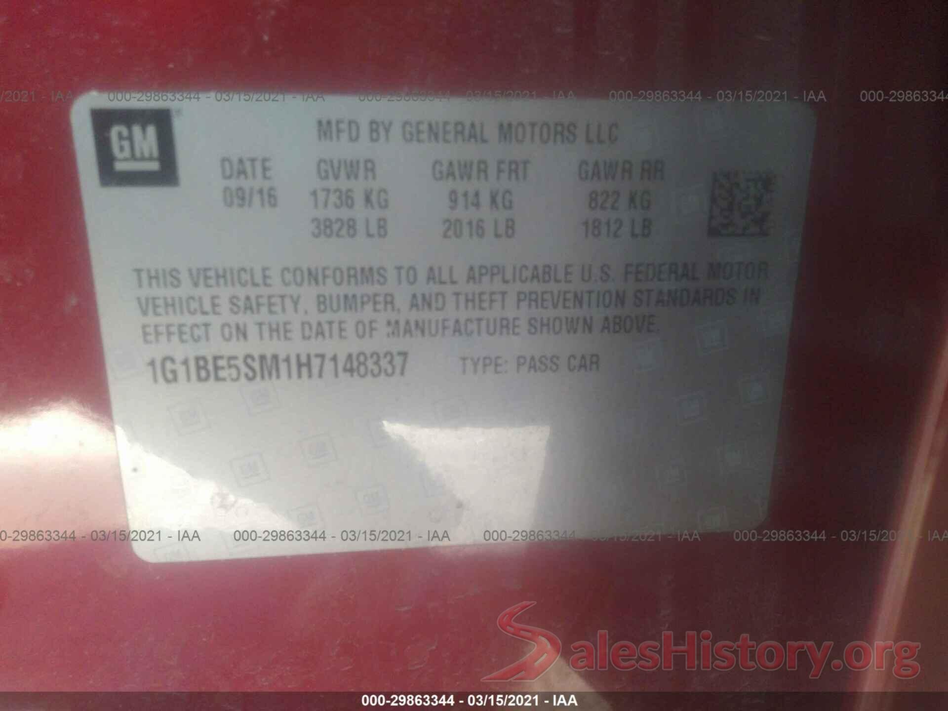 1G1BE5SM1H7148337 2017 CHEVROLET CRUZE