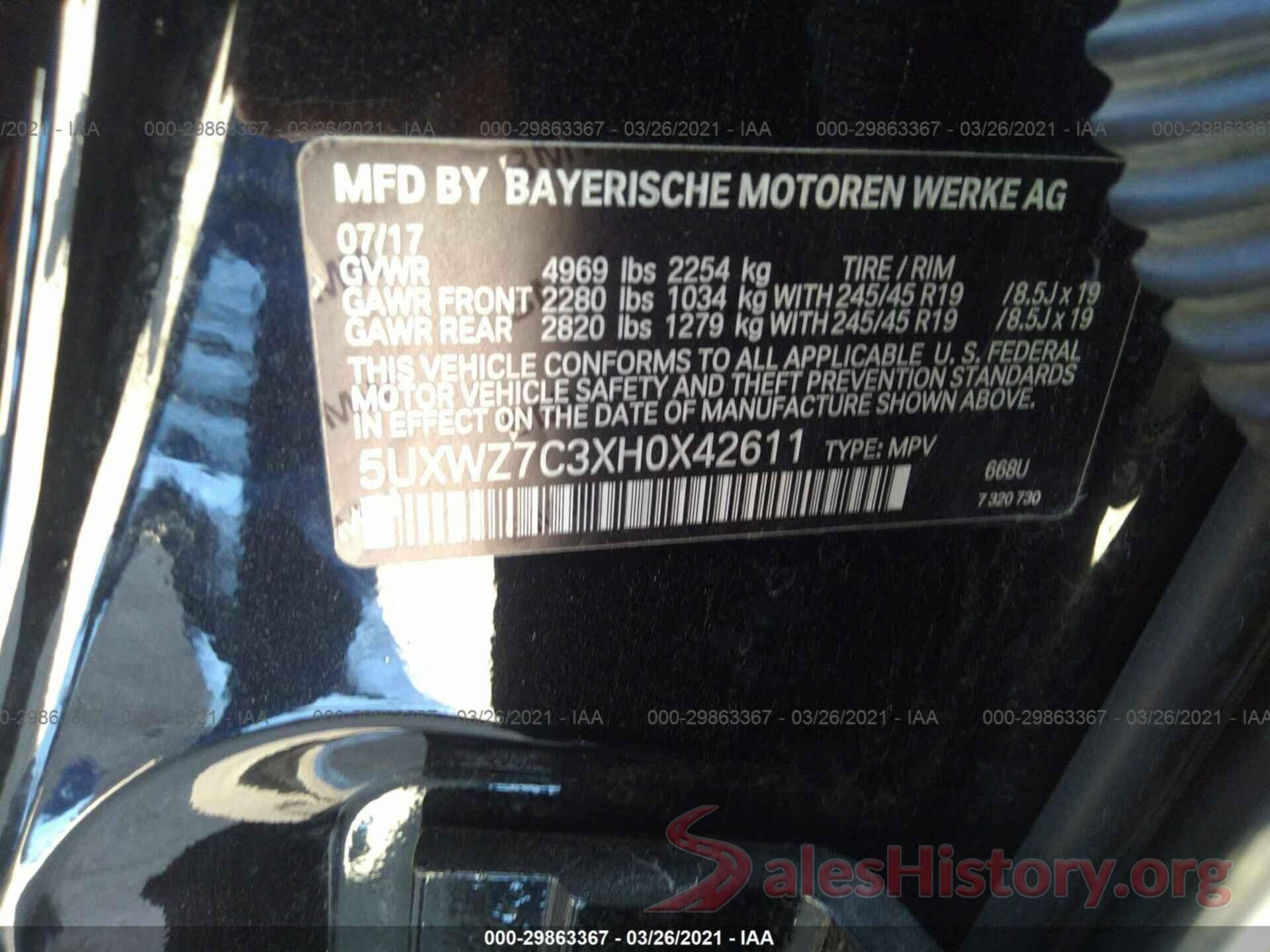 5UXWZ7C3XH0X42611 2017 BMW X3