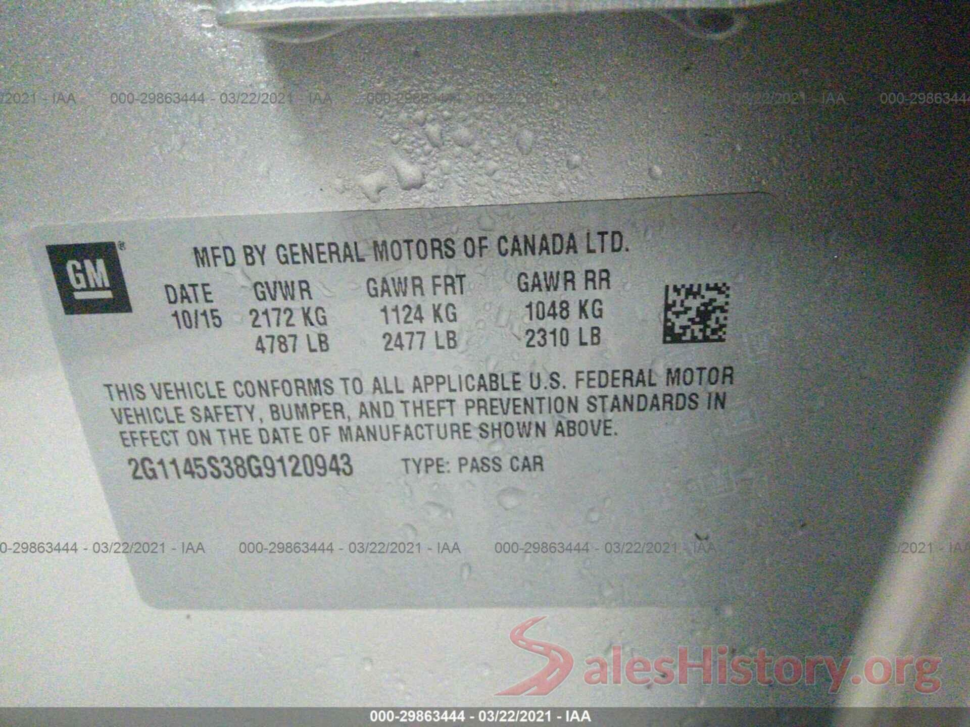 2G1145S38G9120943 2016 CHEVROLET IMPALA