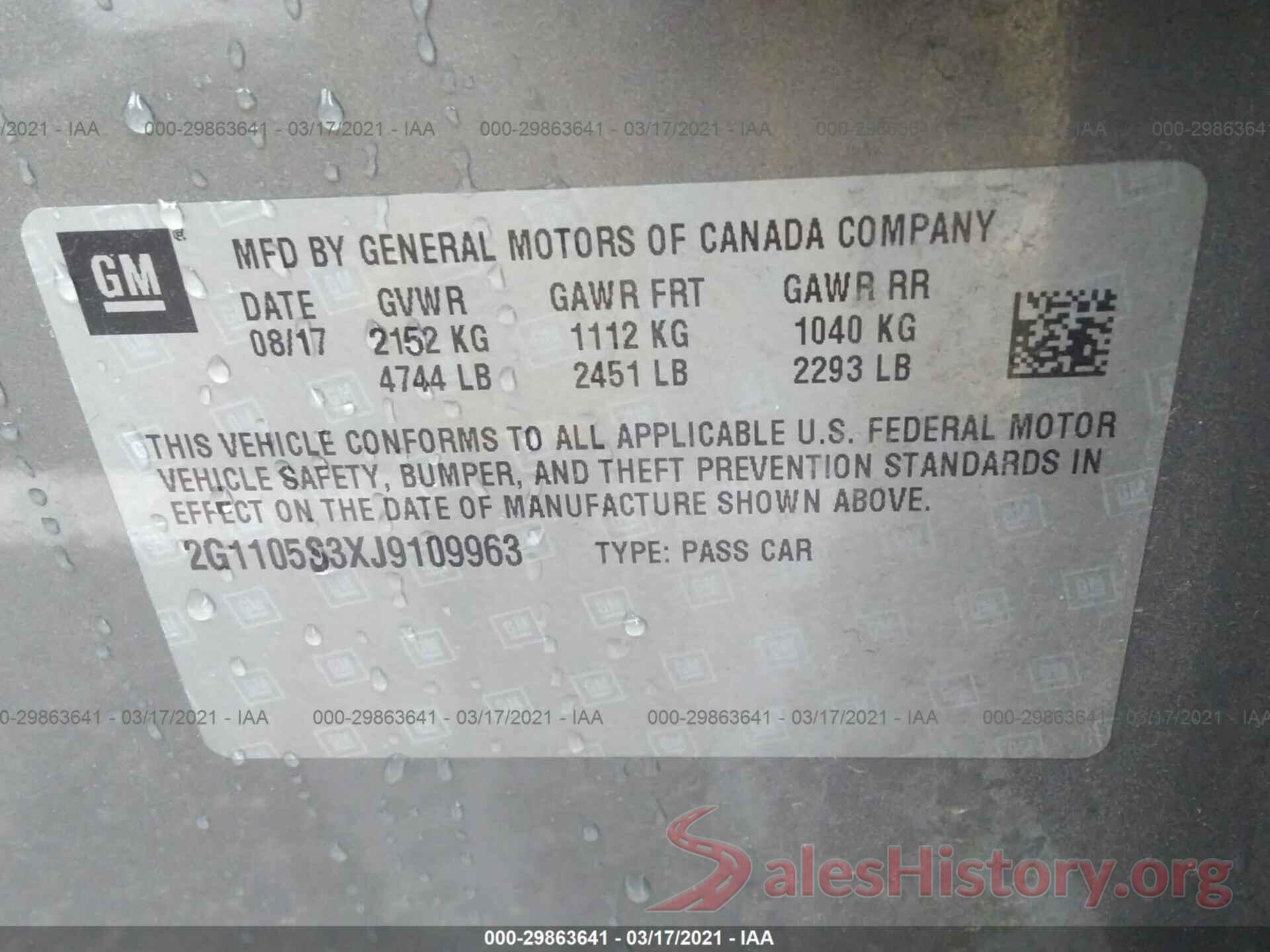 2G1105S3XJ9109963 2018 CHEVROLET IMPALA