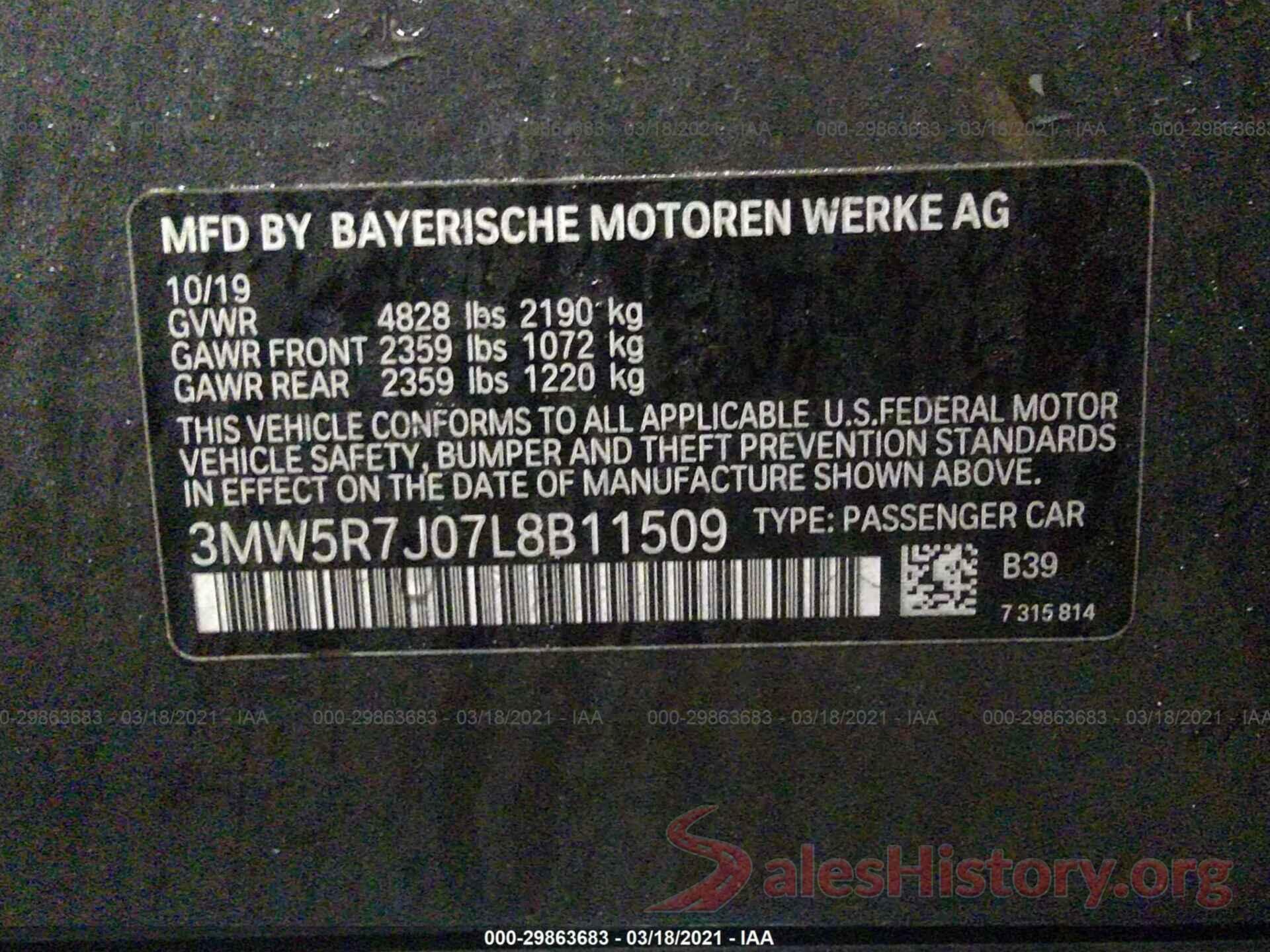 3MW5R7J07L8B11509 2020 BMW 3 SERIES