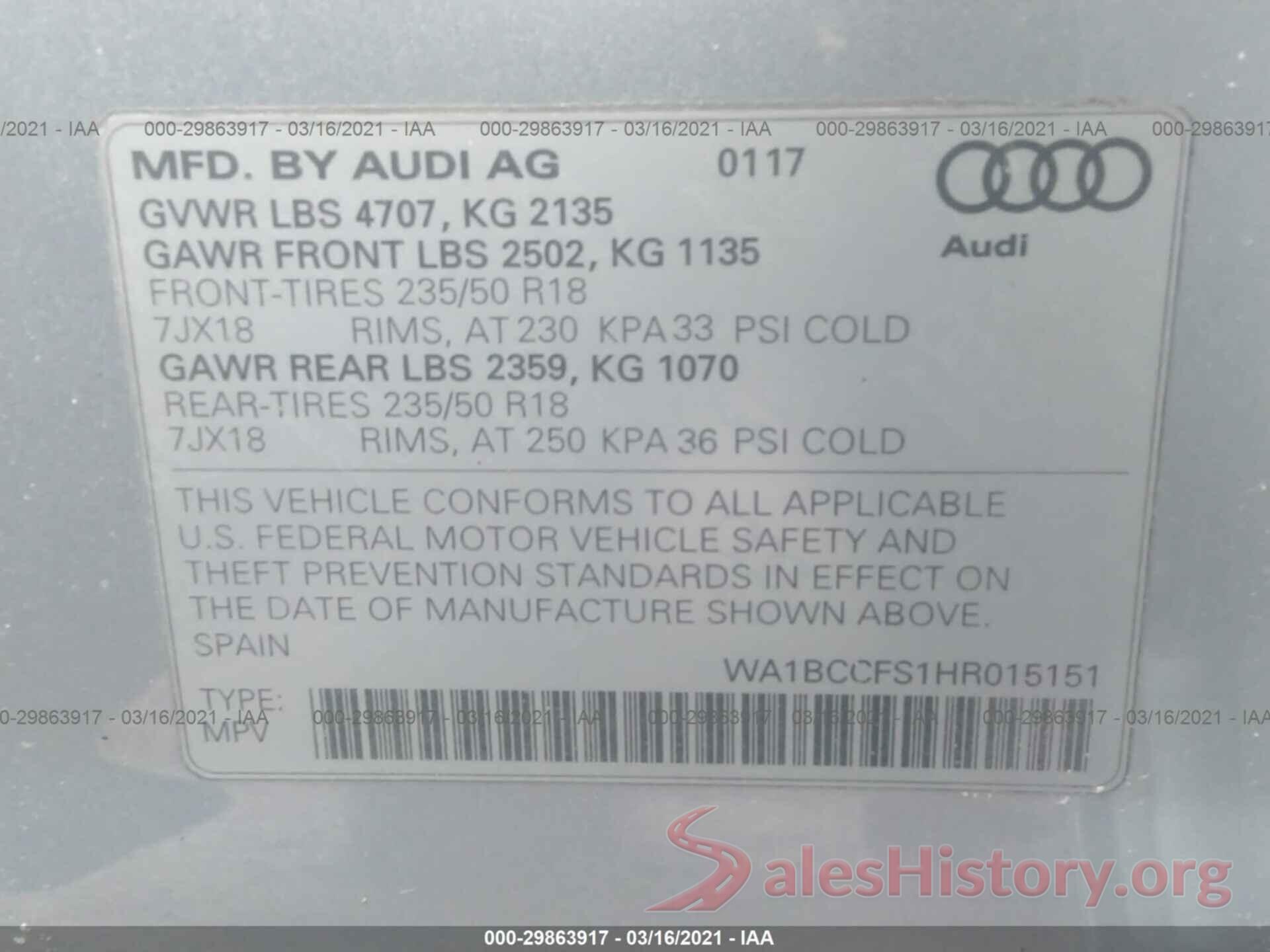 WA1BCCFS1HR015151 2017 AUDI Q3