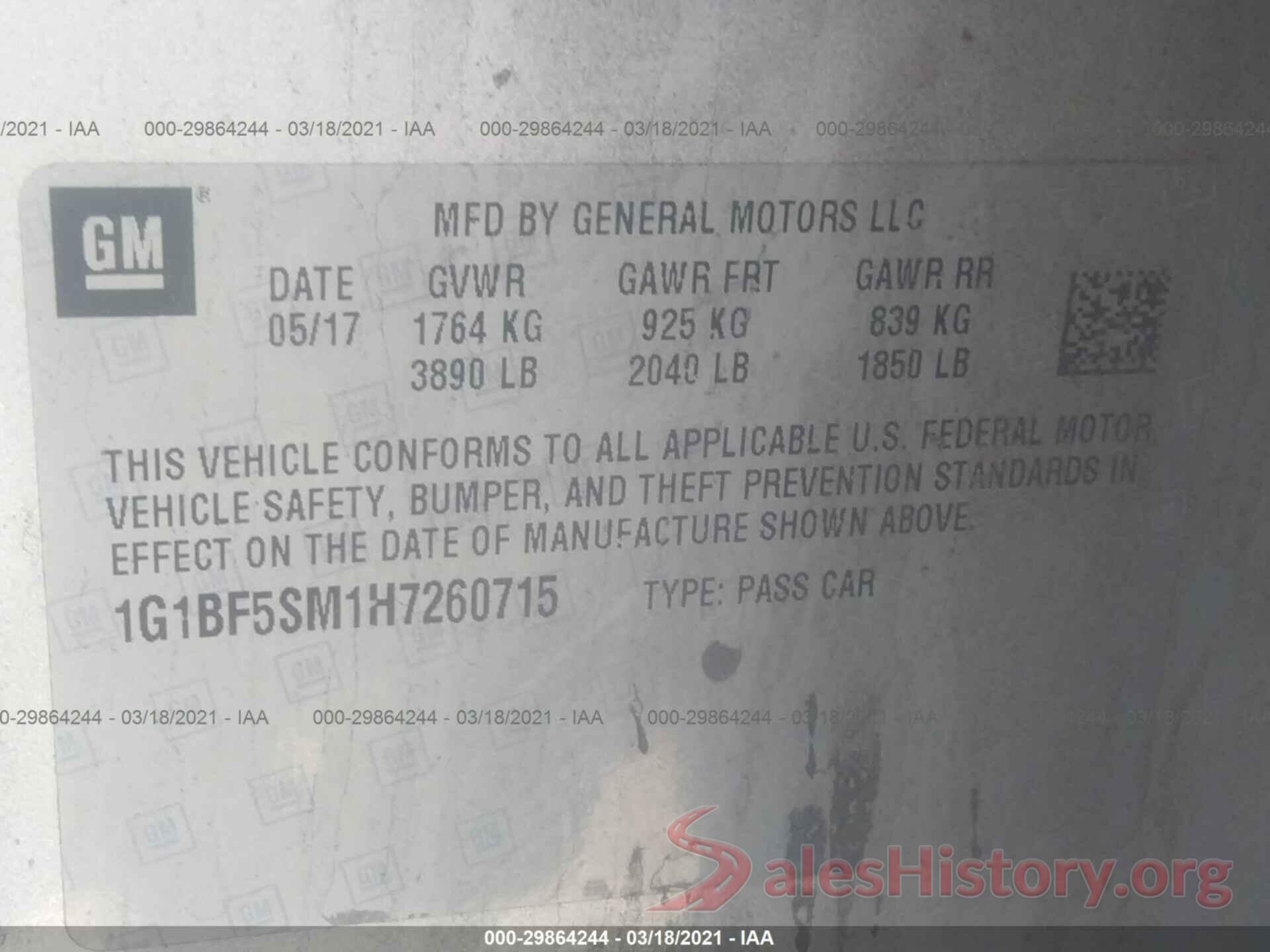 1G1BF5SM1H7260715 2017 CHEVROLET CRUZE