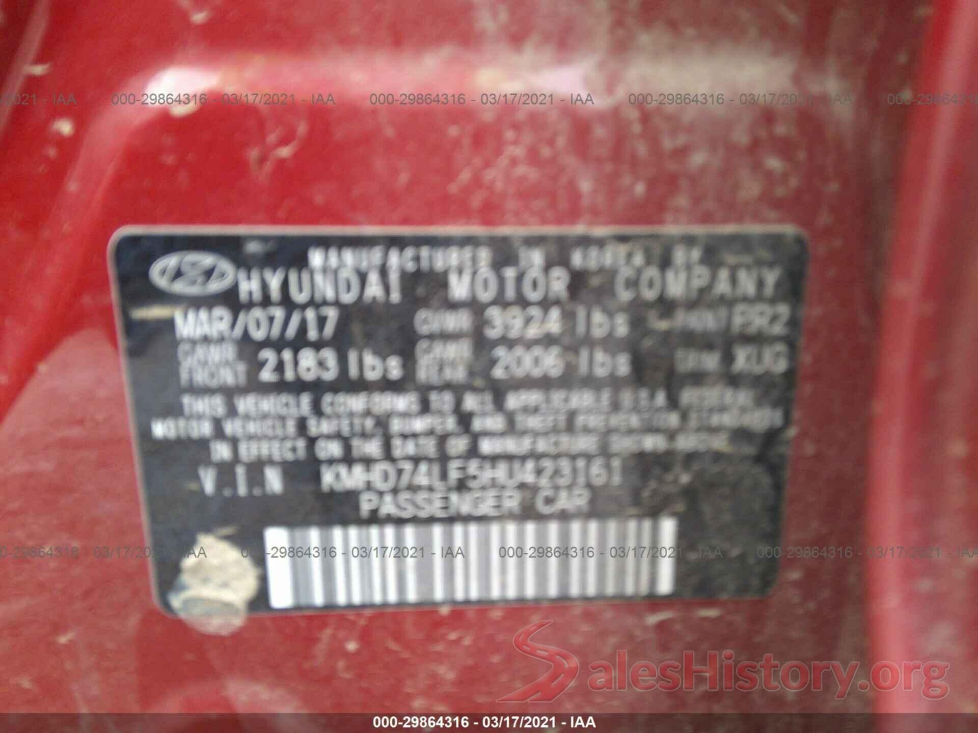 KMHD74LF5HU423161 2017 HYUNDAI ELANTRA