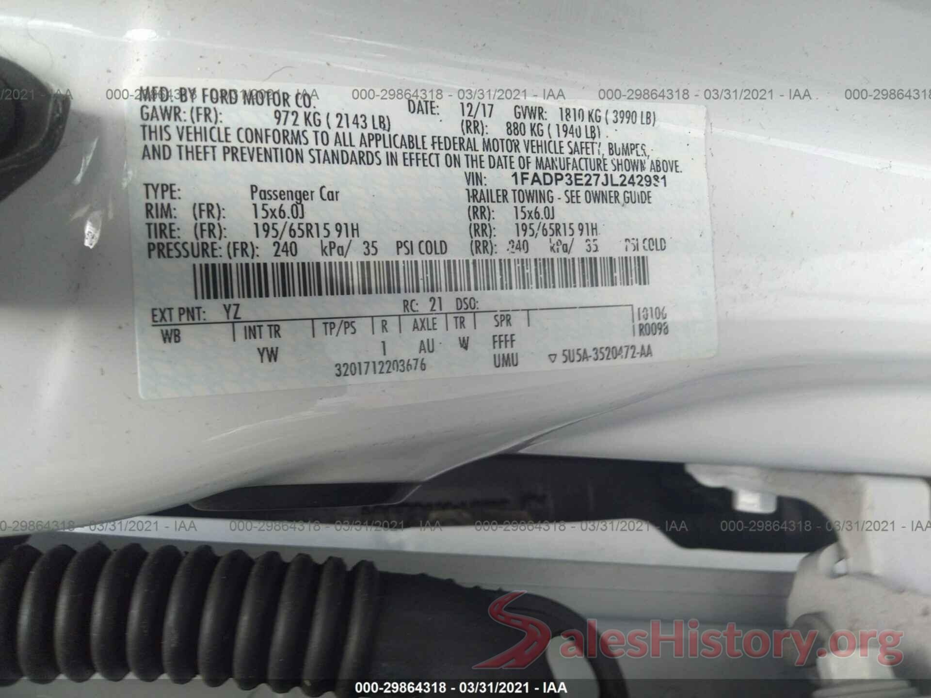 1FADP3E27JL242931 2018 FORD FOCUS