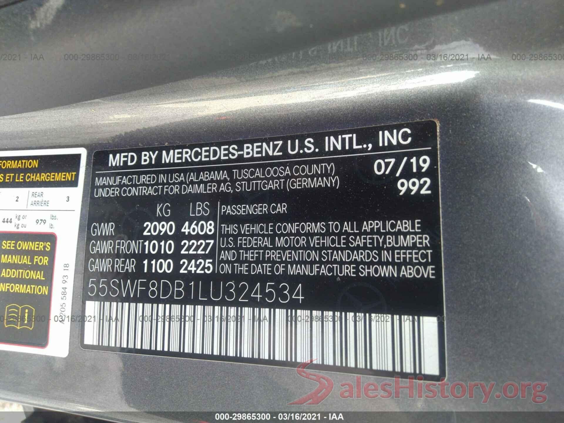 55SWF8DB1LU324534 2020 MERCEDES-BENZ C-CLASS