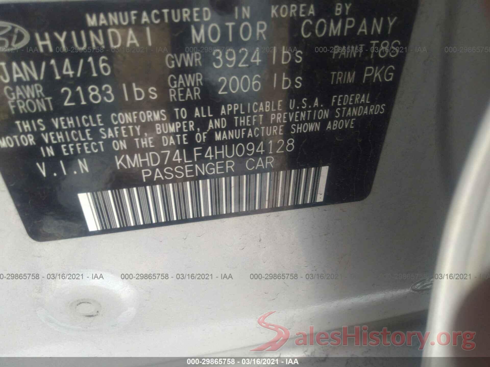 KMHD74LF4HU094128 2017 HYUNDAI ELANTRA