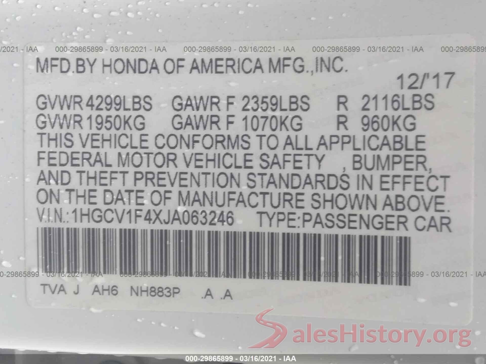 1HGCV1F4XJA063246 2018 HONDA ACCORD SEDAN