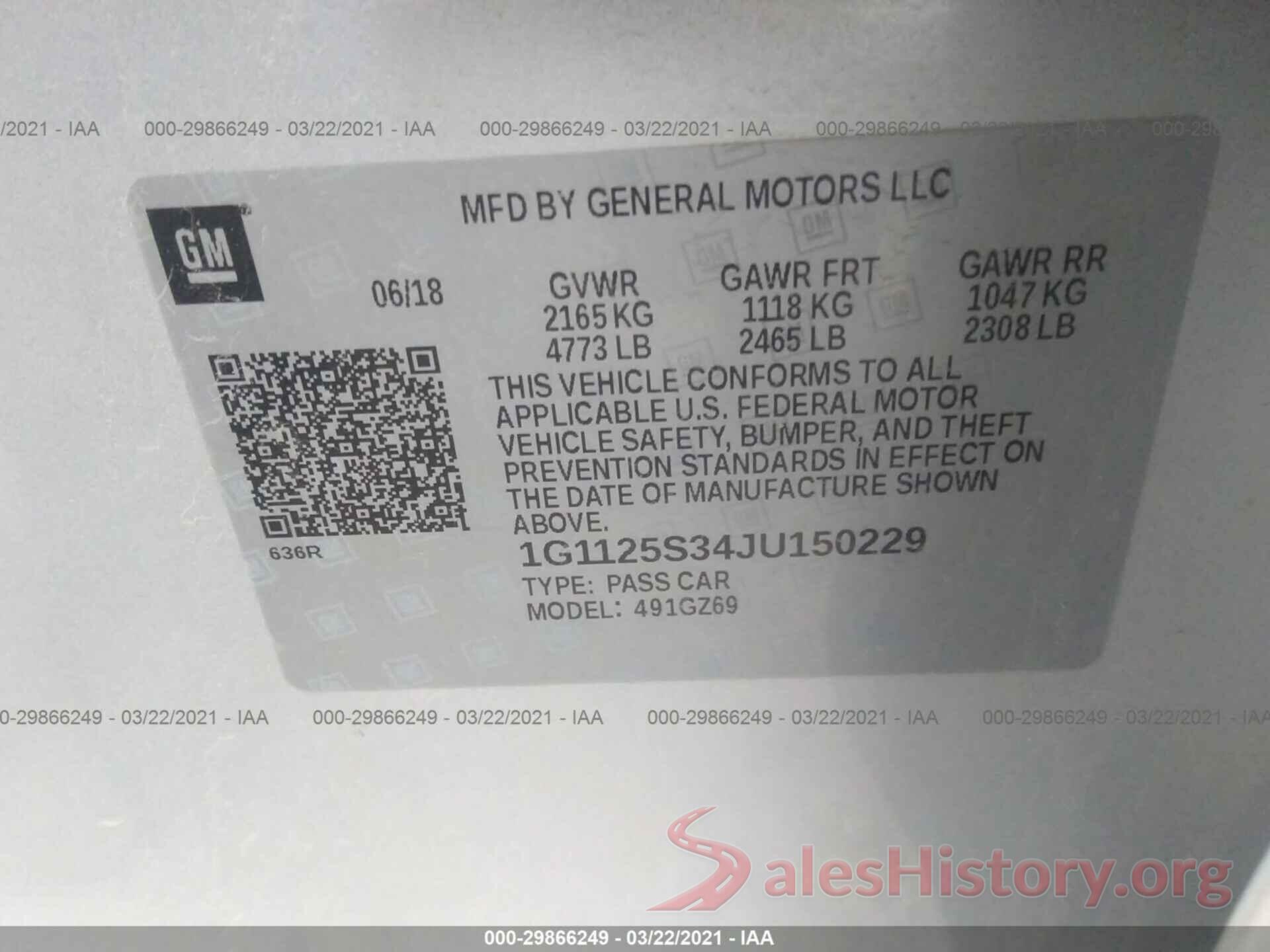 1G1125S34JU150229 2018 CHEVROLET IMPALA