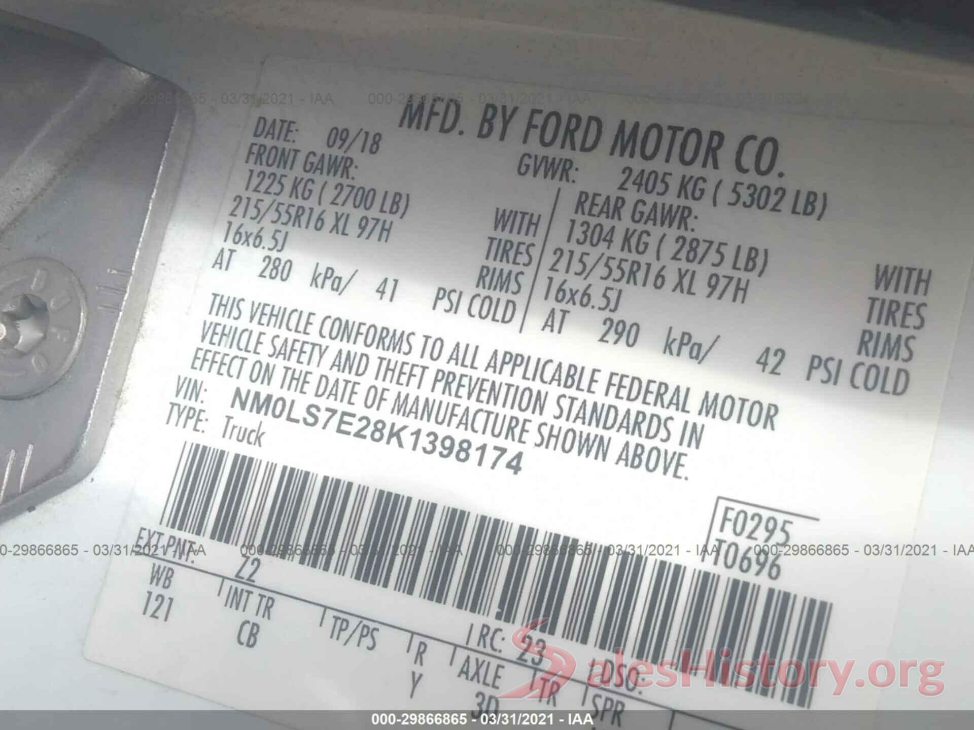 NM0LS7E28K1398174 2019 FORD TRANSIT CONNECT VAN