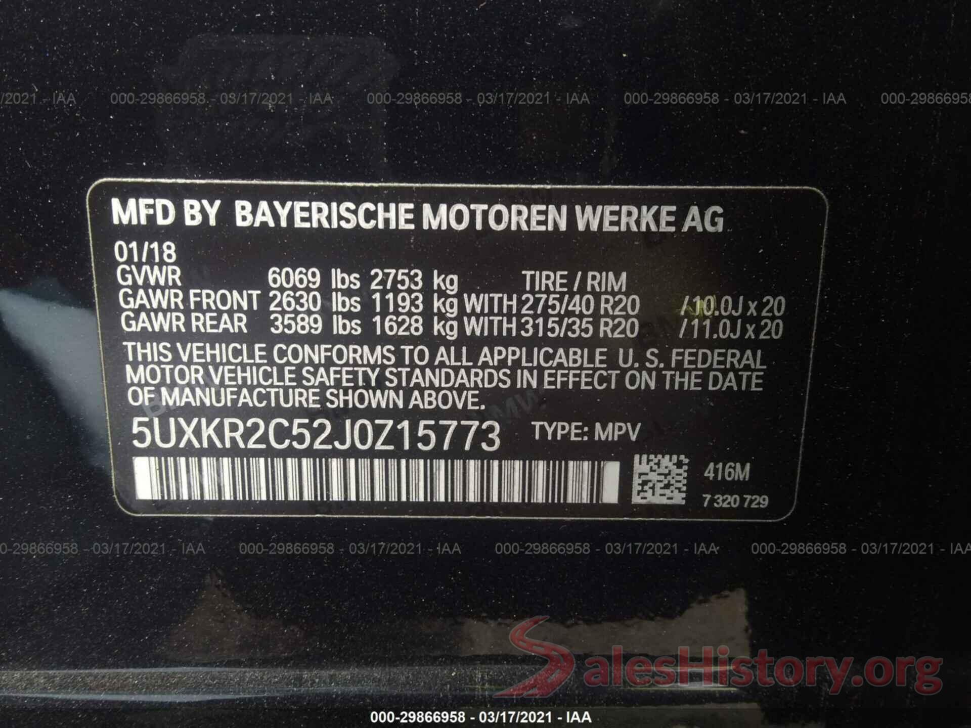 5UXKR2C52J0Z15773 2018 BMW X5