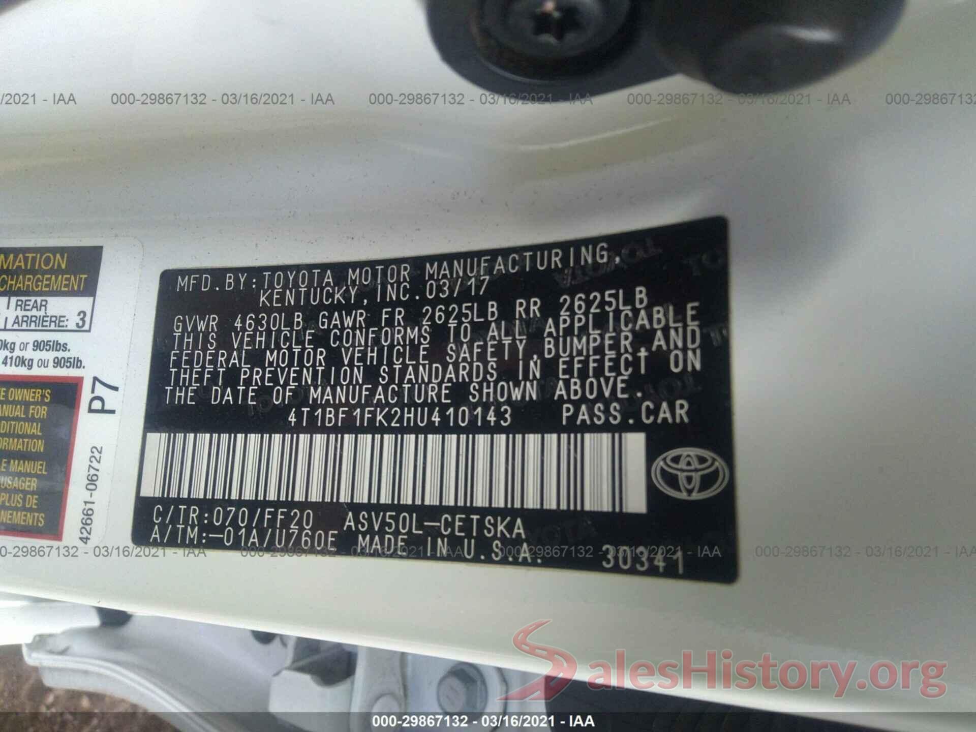 4T1BF1FK2HU410143 2017 TOYOTA CAMRY