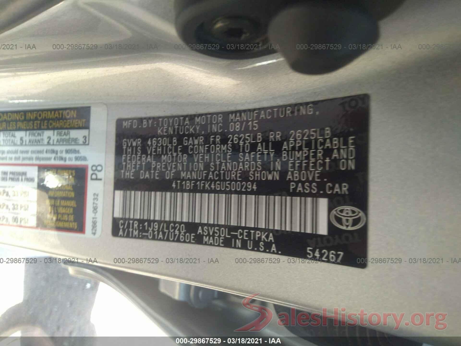 4T1BF1FK4GU500294 2016 TOYOTA CAMRY