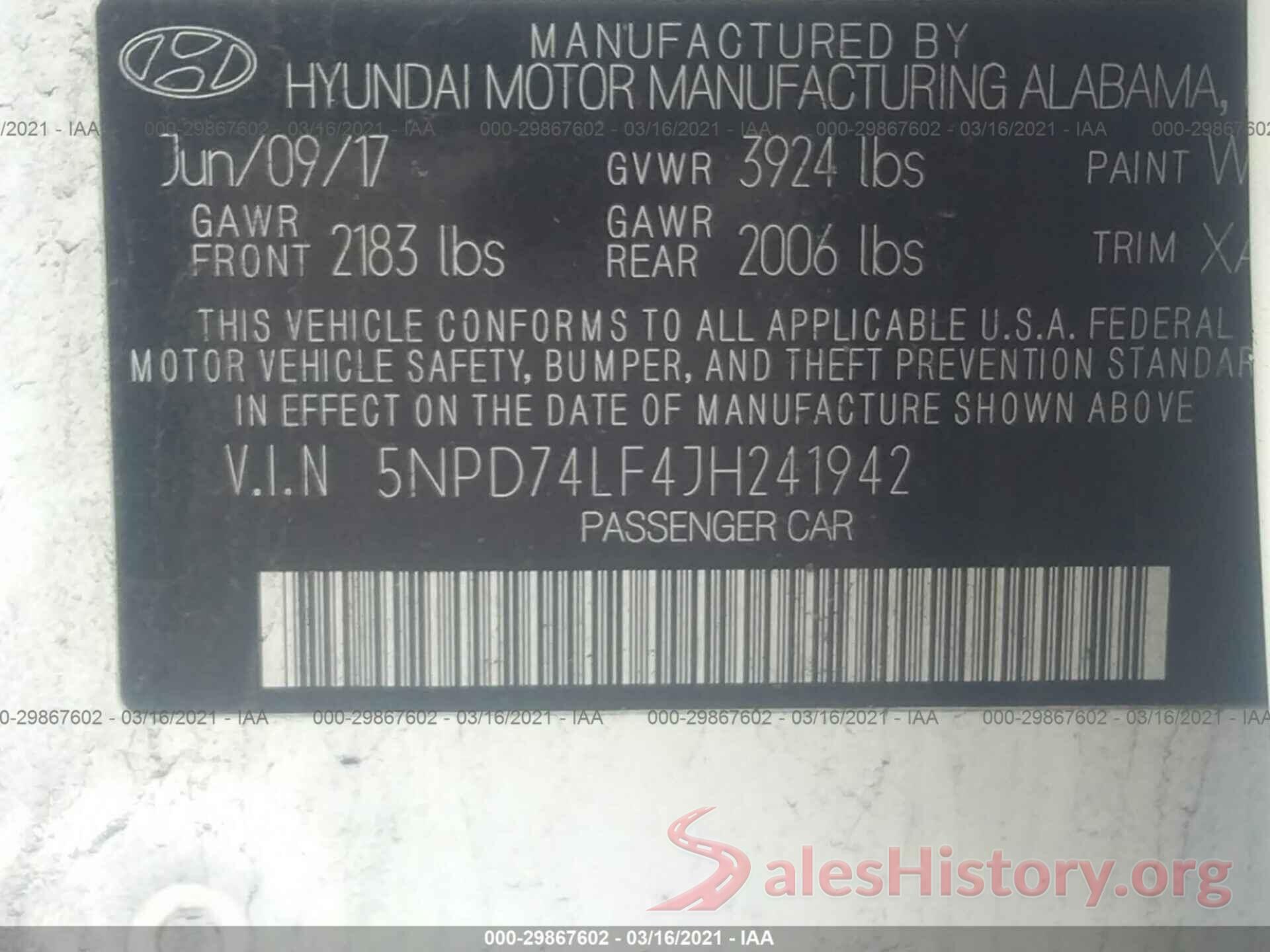 5NPD74LF4JH241942 2018 HYUNDAI ELANTRA