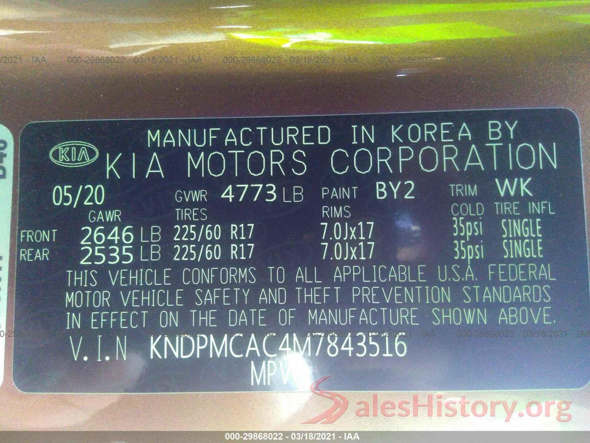 KNDPMCAC4M7843516 2021 KIA SPORTAGE