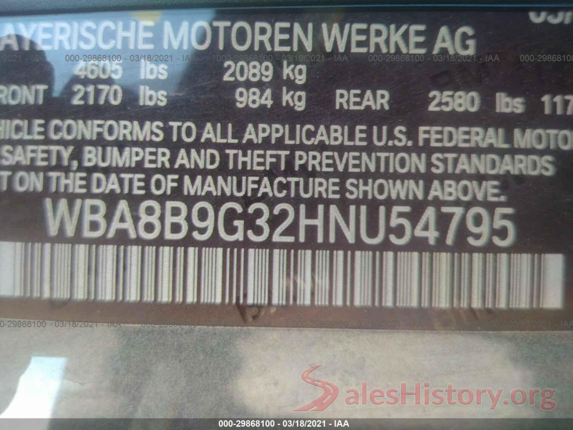 WBA8B9G32HNU54795 2017 BMW 3 SERIES