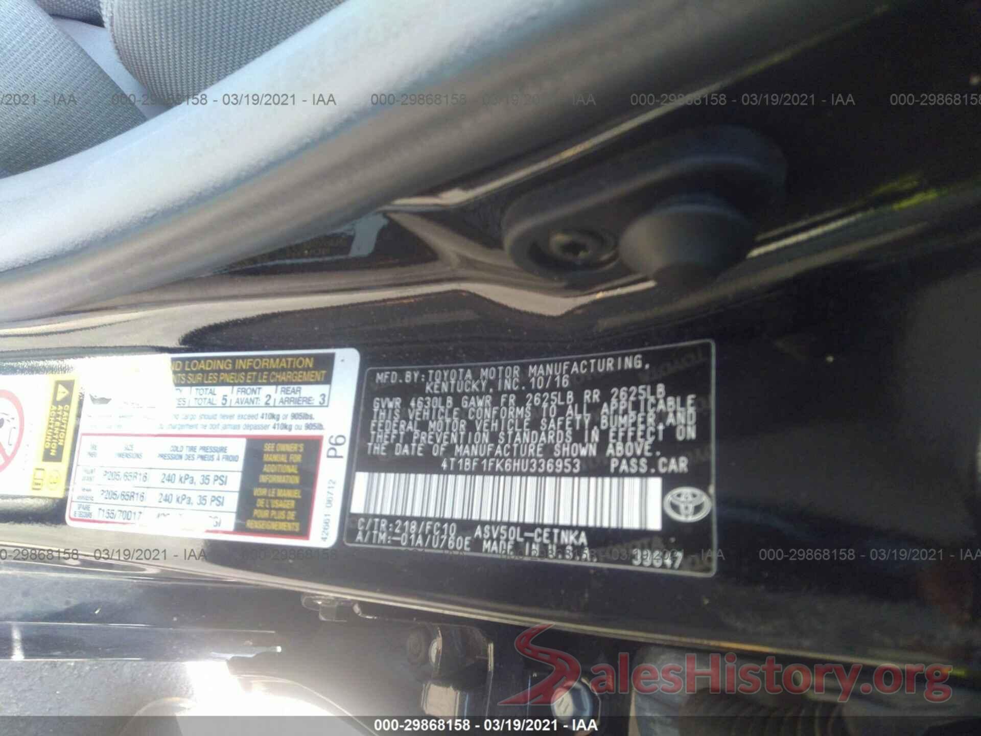 4T1BF1FK6HU336953 2017 TOYOTA CAMRY