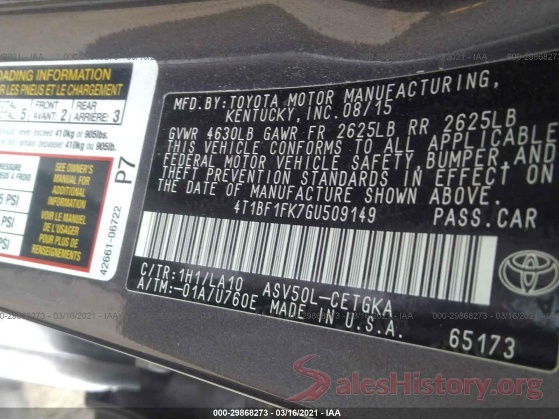 4T1BF1FK7GU509149 2016 TOYOTA CAMRY