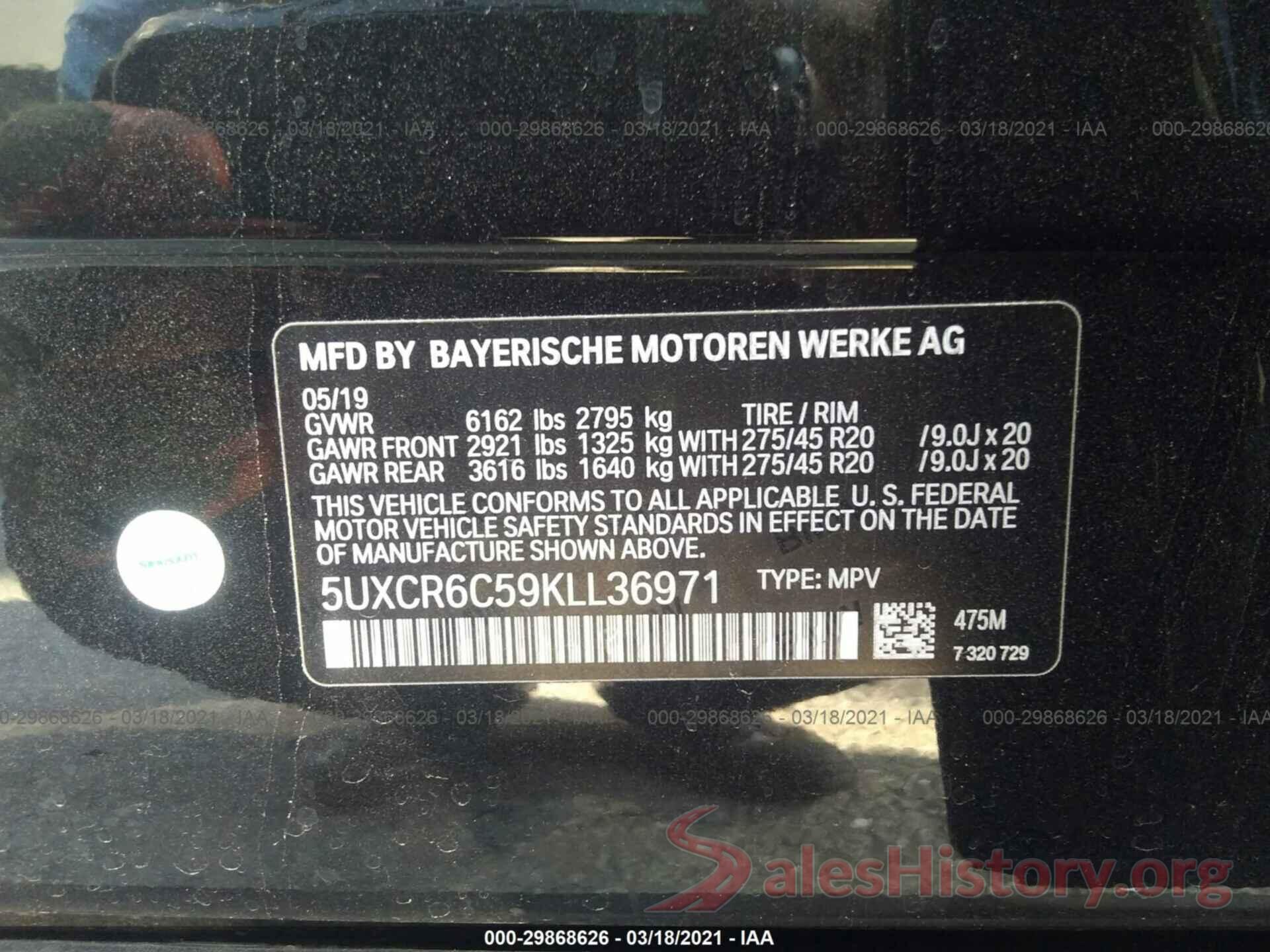 5UXCR6C59KLL36971 2019 BMW X5