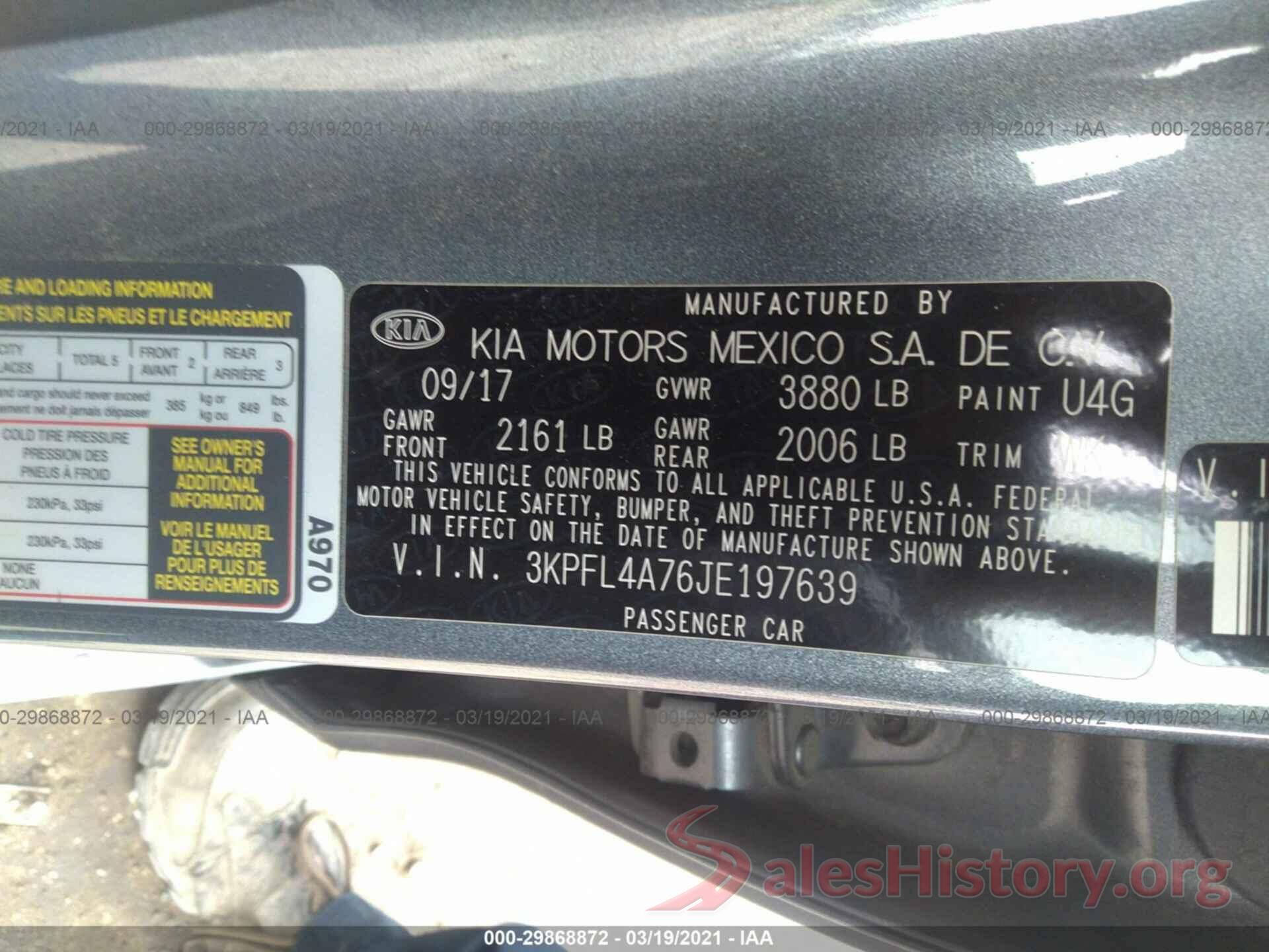 3KPFL4A76JE197639 2018 KIA FORTE