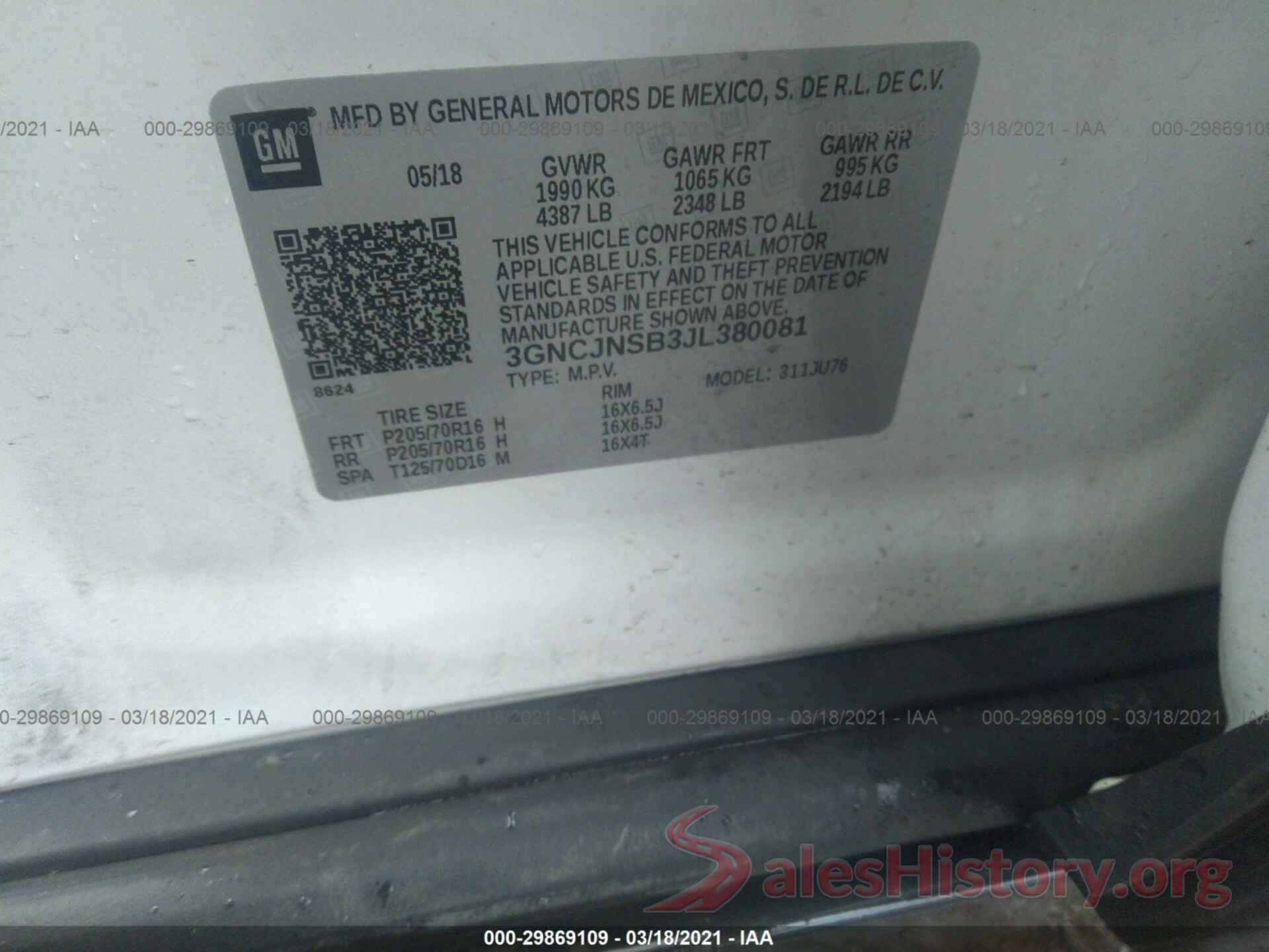 3GNCJNSB3JL380081 2018 CHEVROLET TRAX