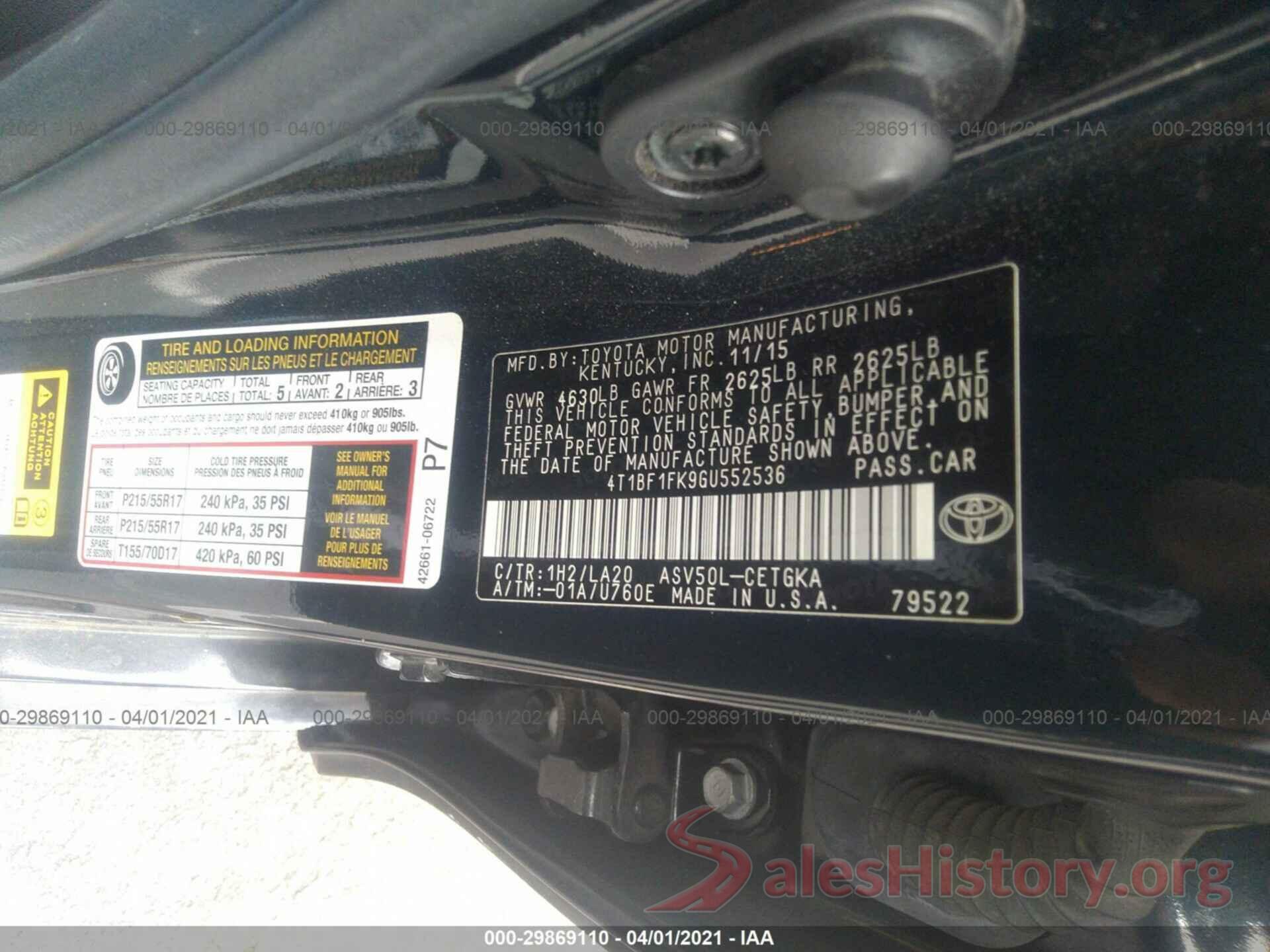 4T1BF1FK9GU552536 2016 TOYOTA CAMRY