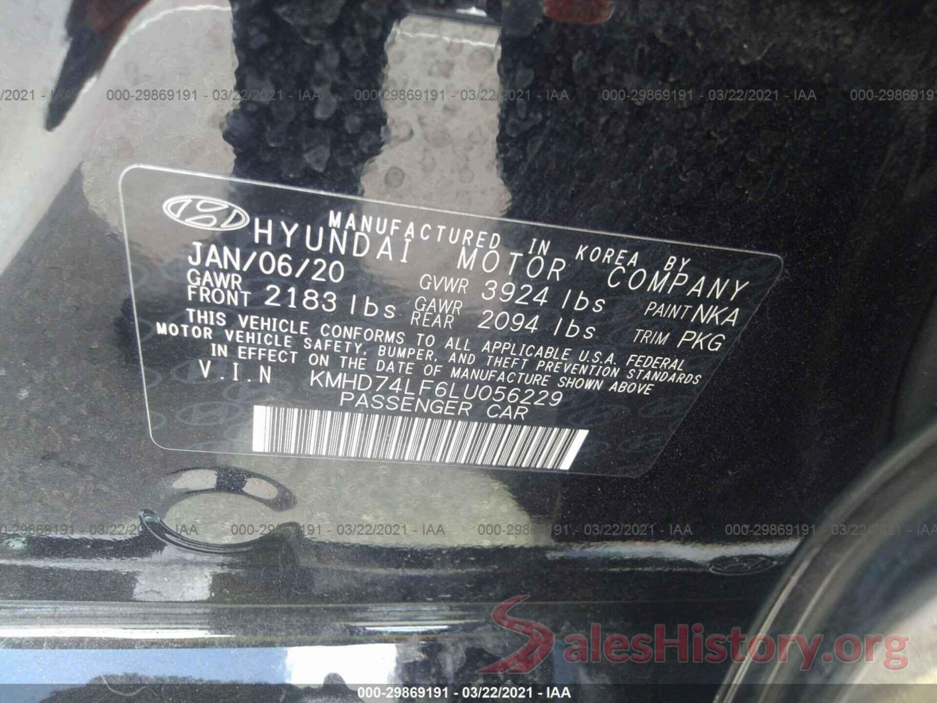 KMHD74LF6LU056229 2020 HYUNDAI ELANTRA