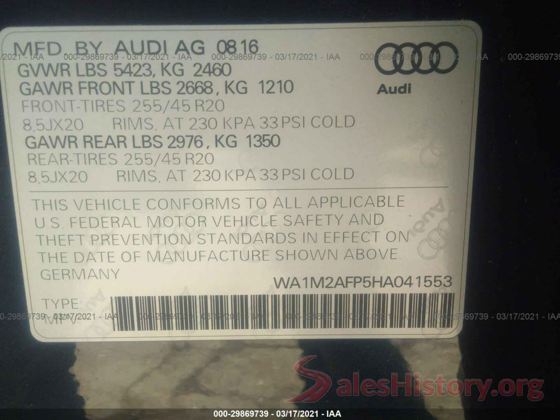 WA1M2AFP5HA041553 2017 AUDI Q5