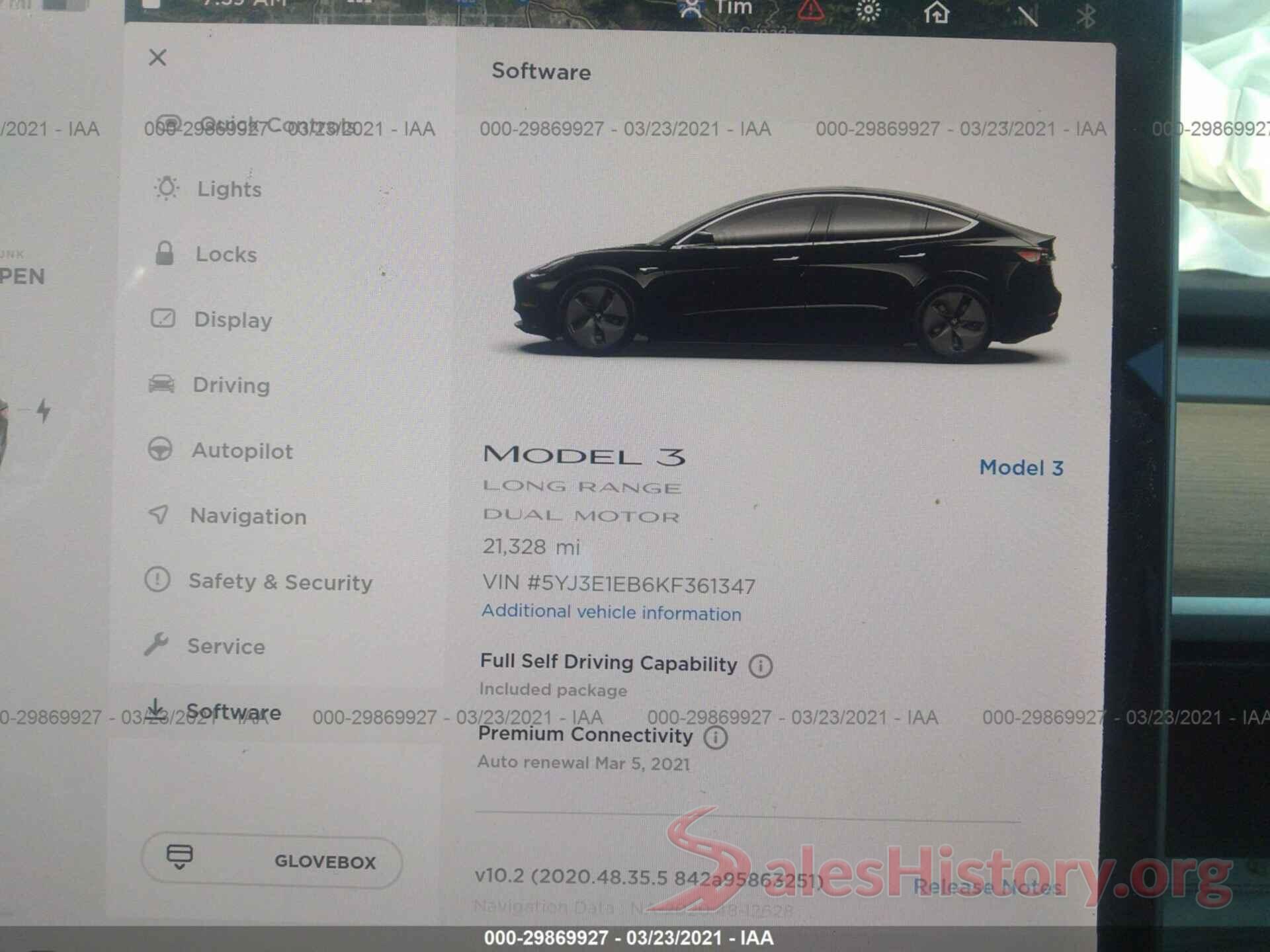 5YJ3E1EB6KF361347 2019 TESLA MODEL 3