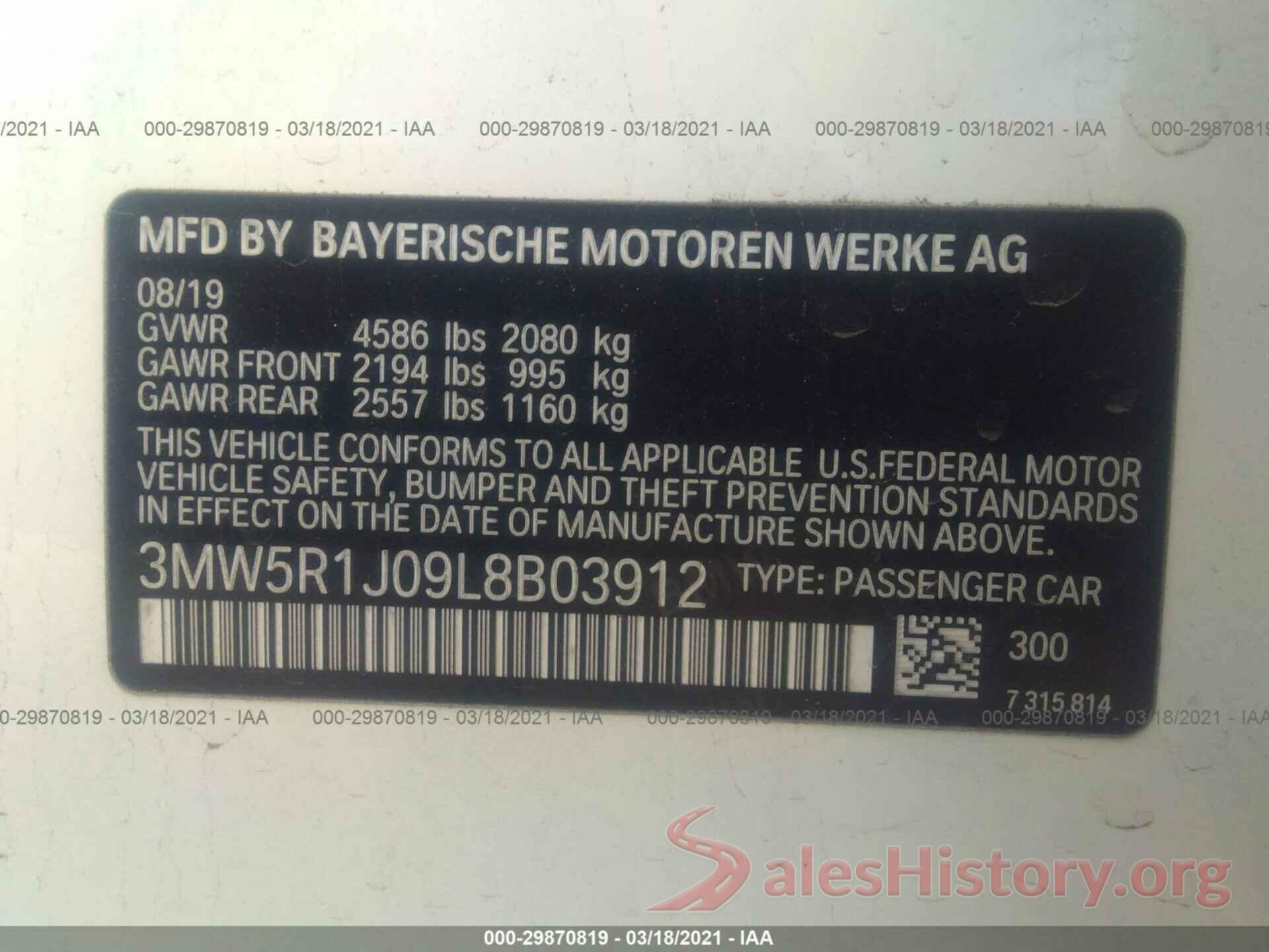 3MW5R1J09L8B03912 2020 BMW 3 SERIES