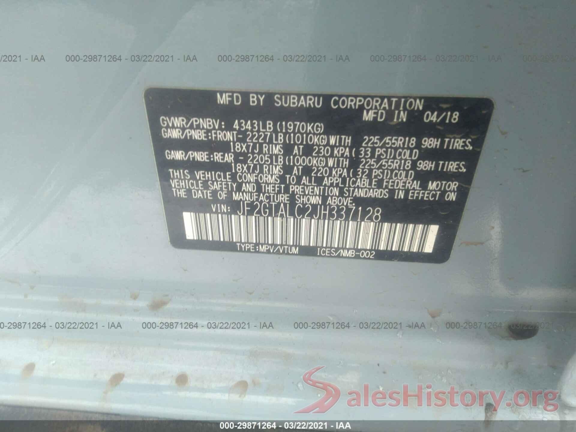 JF2GTALC2JH337128 2018 SUBARU CROSSTREK