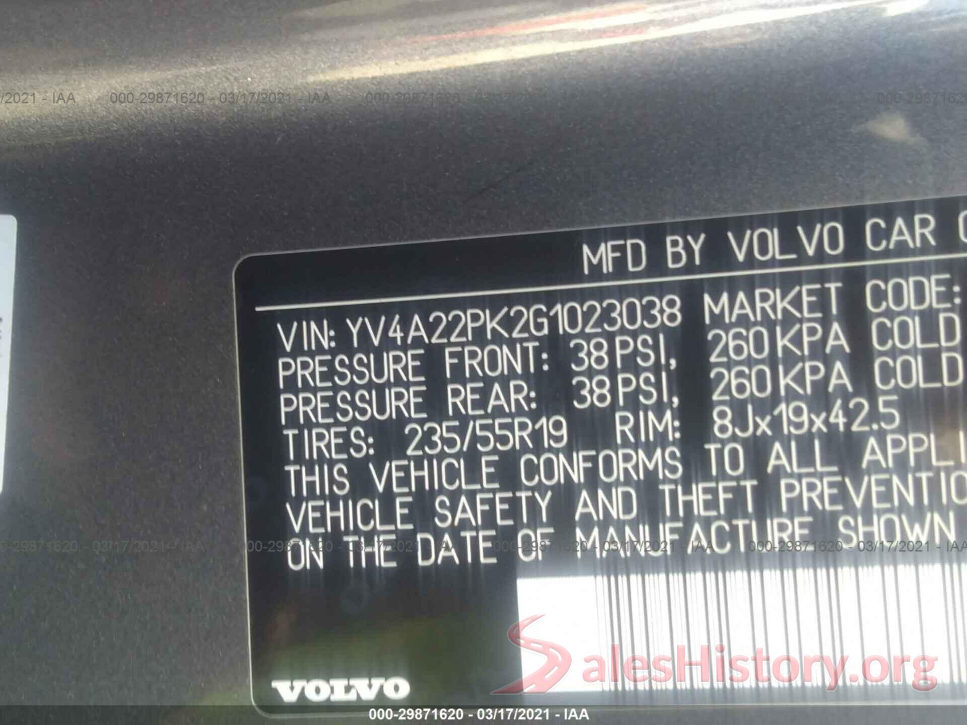 YV4A22PK2G1023038 2016 VOLVO XC90