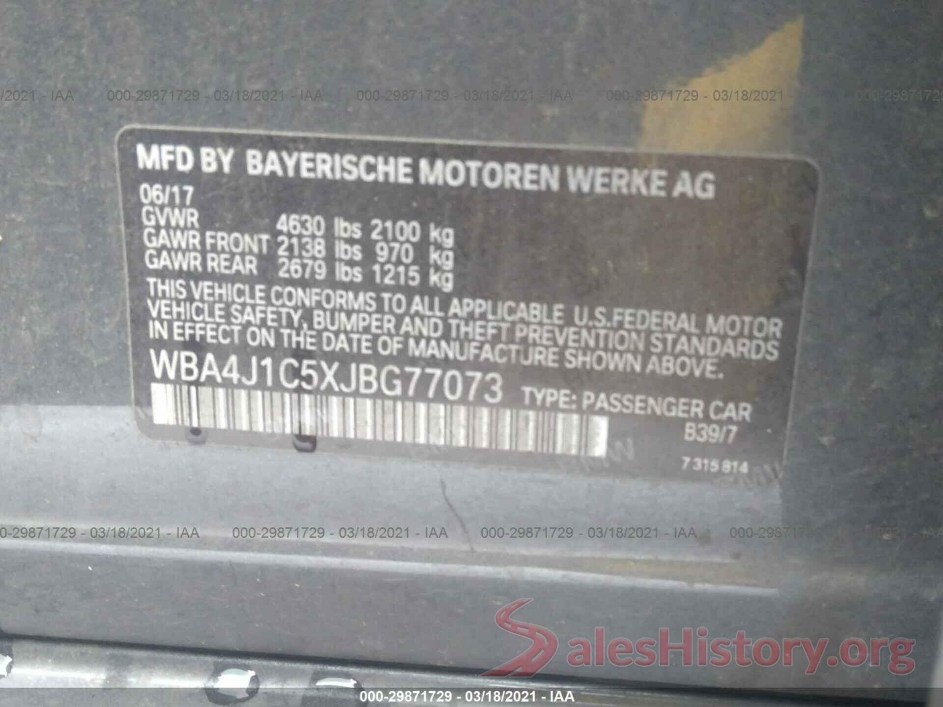 WBA4J1C5XJBG77073 2018 BMW 4 SERIES